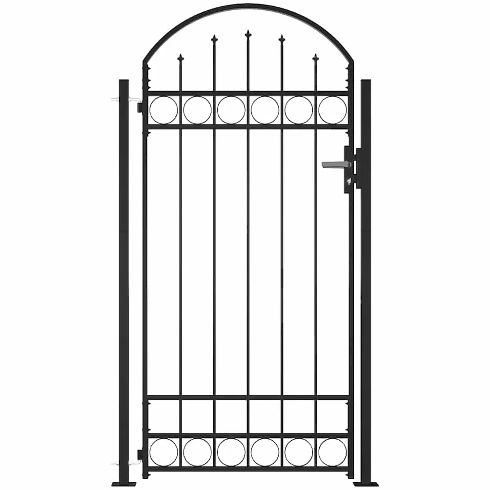 vidaXL Cancela de Valla Assen Sencilla Individual Puerta de Jardín Entrada Exterior con Forma de Arco con Dos Postes de Acero Negro 105x170 cm