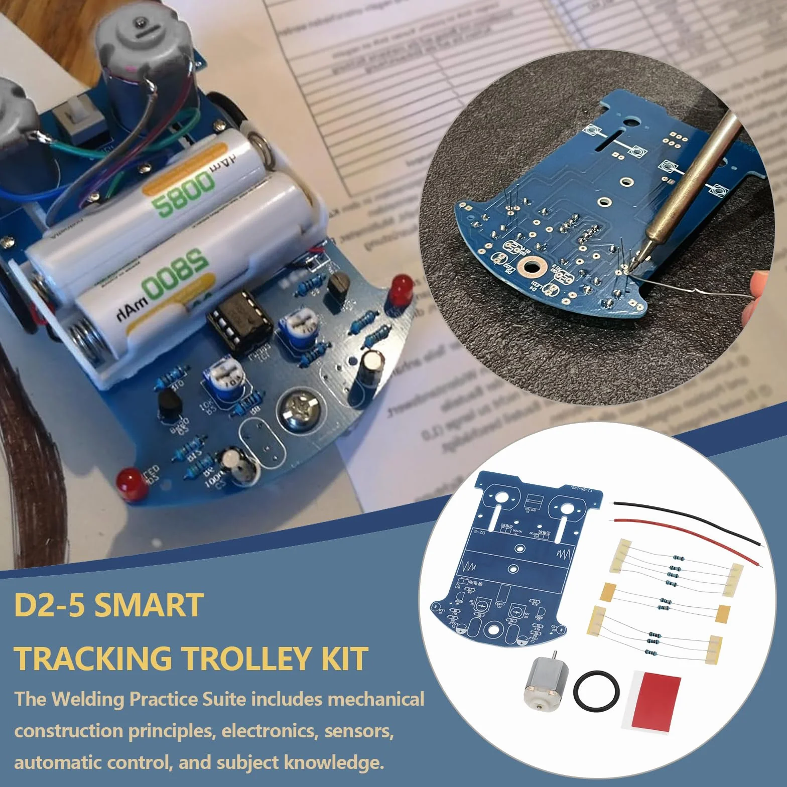 The Lord of the Tools 1 juego de proyectos de soldadura inteligente de coche D2-5 Smart Tracking Robot Car Sets Soldering Learning Electronics Set para bricolaje electrónico