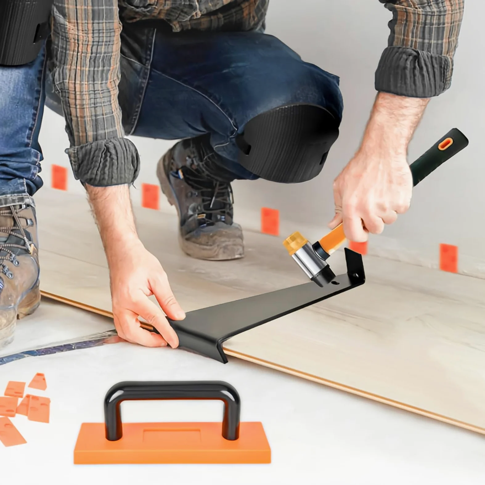 Suelo Laminado, 43 Piezas Herramienta de Laminado, 198 mm Sistema de Clic, 1 Taco de Impacto, 1 Barra de Tracción, 40 Espaciadores, 1 Martillo de Doble Cabeza, para Colocar Piso de Madera Compu