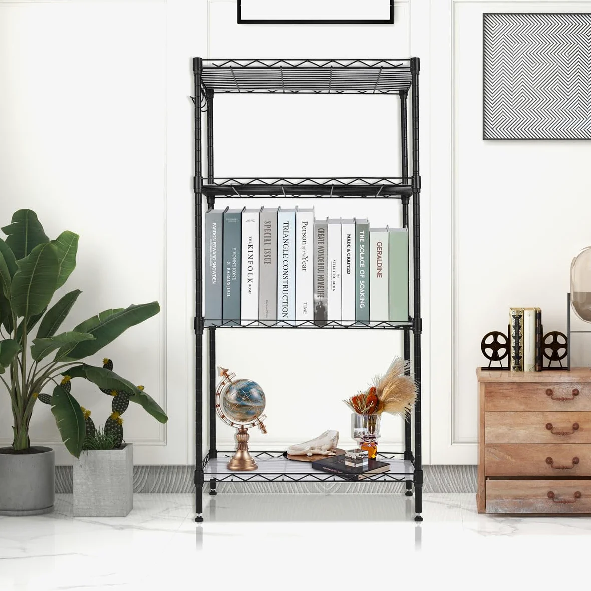 Estantería metal para baño - cocina - garaje ducha 4 Niveles o Estantes de almacenaje - Ajustables en altura 108x29x54cm Metálica Con Ganchos - Fácil montaje - Carga total 275kg - Robusta y fuerte
