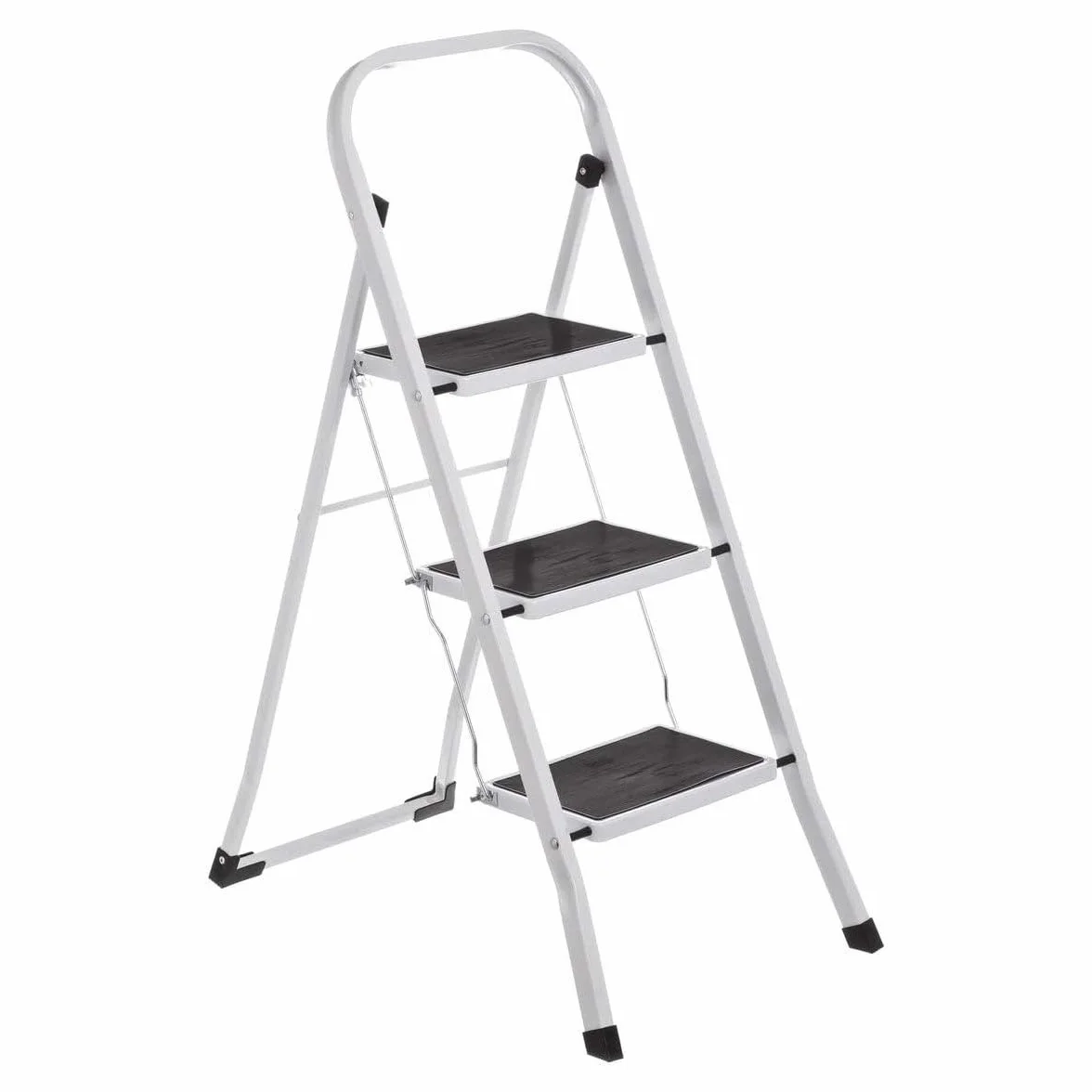 Escalera Plegable de 3 Peldaños para Hogar, Fabricada en Acero, Acabado en Color Blanco, Medidas 46x71x105 cm (6,2 kg), Lista para Usar