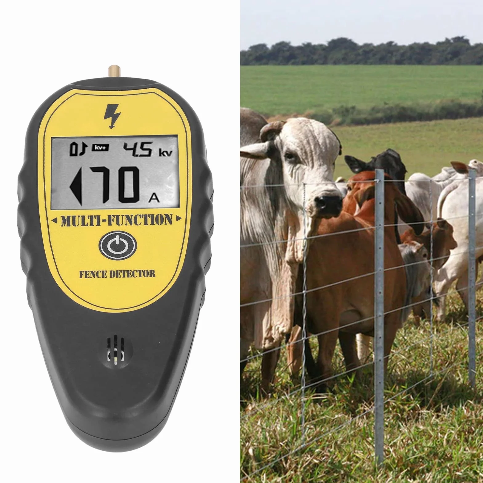Probador de Cercas Buscador de Fallas, Pantalla LCD Medidor de Voltaje para Cercas Eléctricas Voltios de hasta 15 KV, Detector de Cercas Eléctricas Portátil Probador de Voltaje para Granjas de Ganado