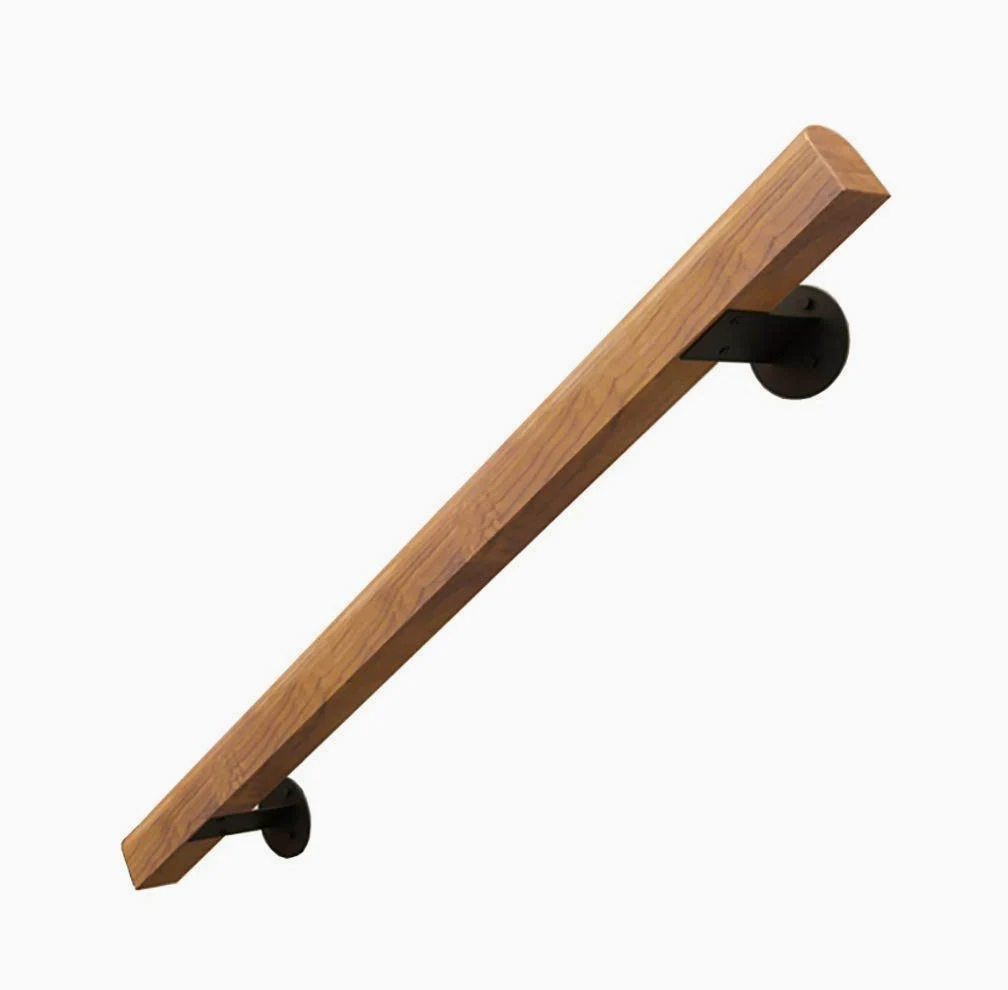 Barandilla de escalera universal para exterior, interior, barandilla de escalera de madera antideslizante, kit completo, con 2 soportes fijos de hierro, barra de soporte para pasillo de barandil
