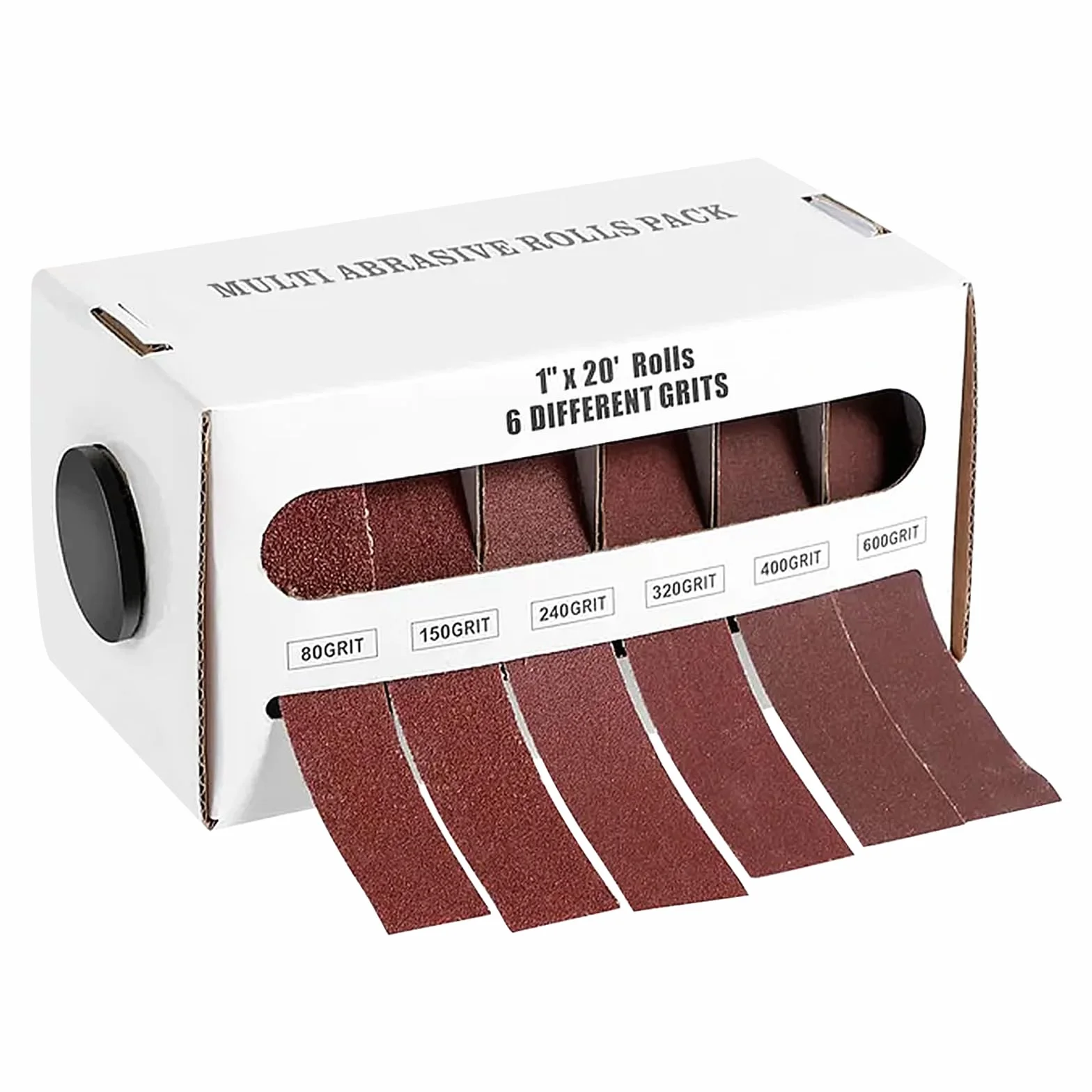 6 rollos de papel de lija, 6 m x 25 mm, 80/150/240/320/400/600 en diferentes granos, juego de papel de lija para madera, metal, muebles, pintura, paneles de yeso
