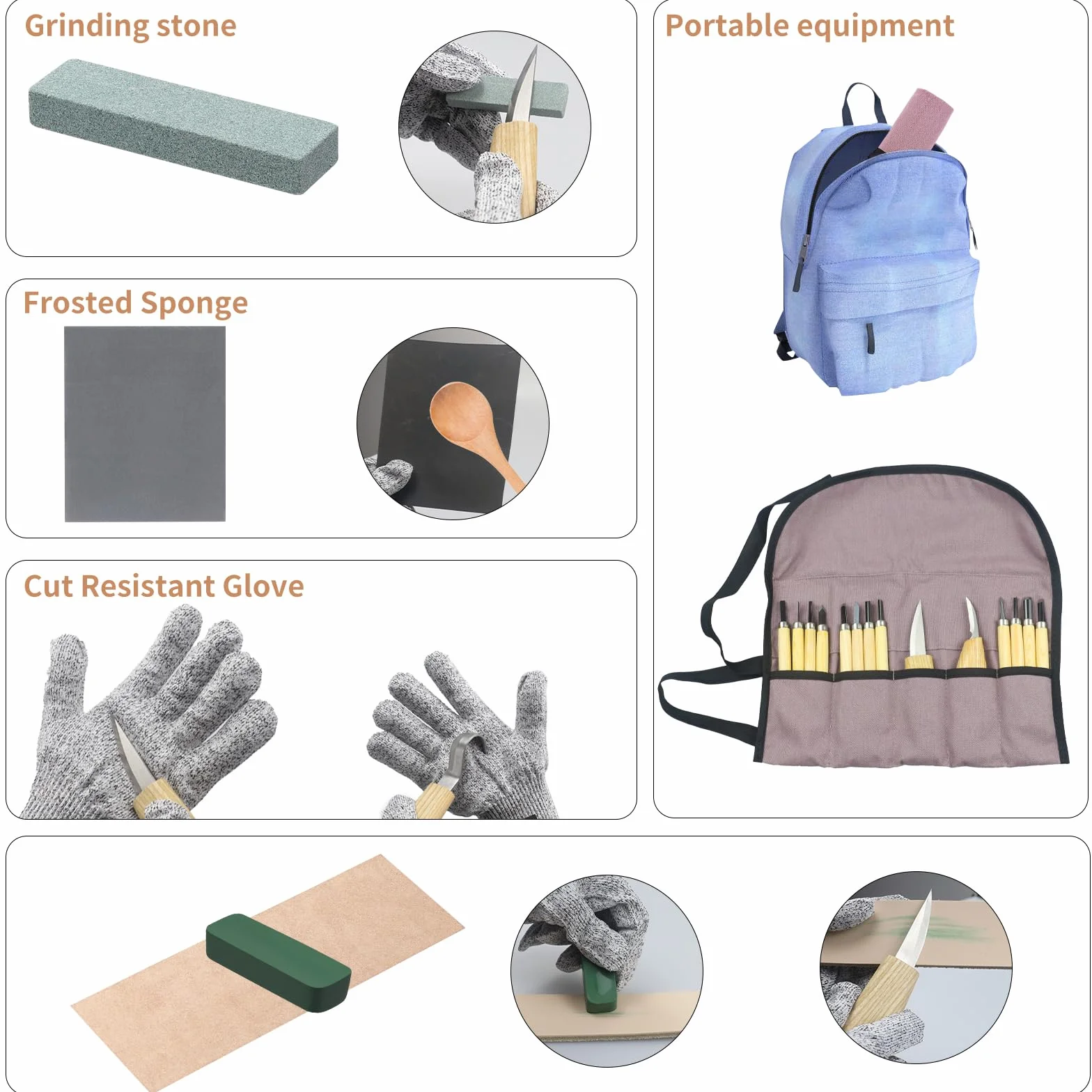 Kit Tallar Madera 24 Piezas Juego de Herramientas para Tallado con Guantes Resistentes a Cortes