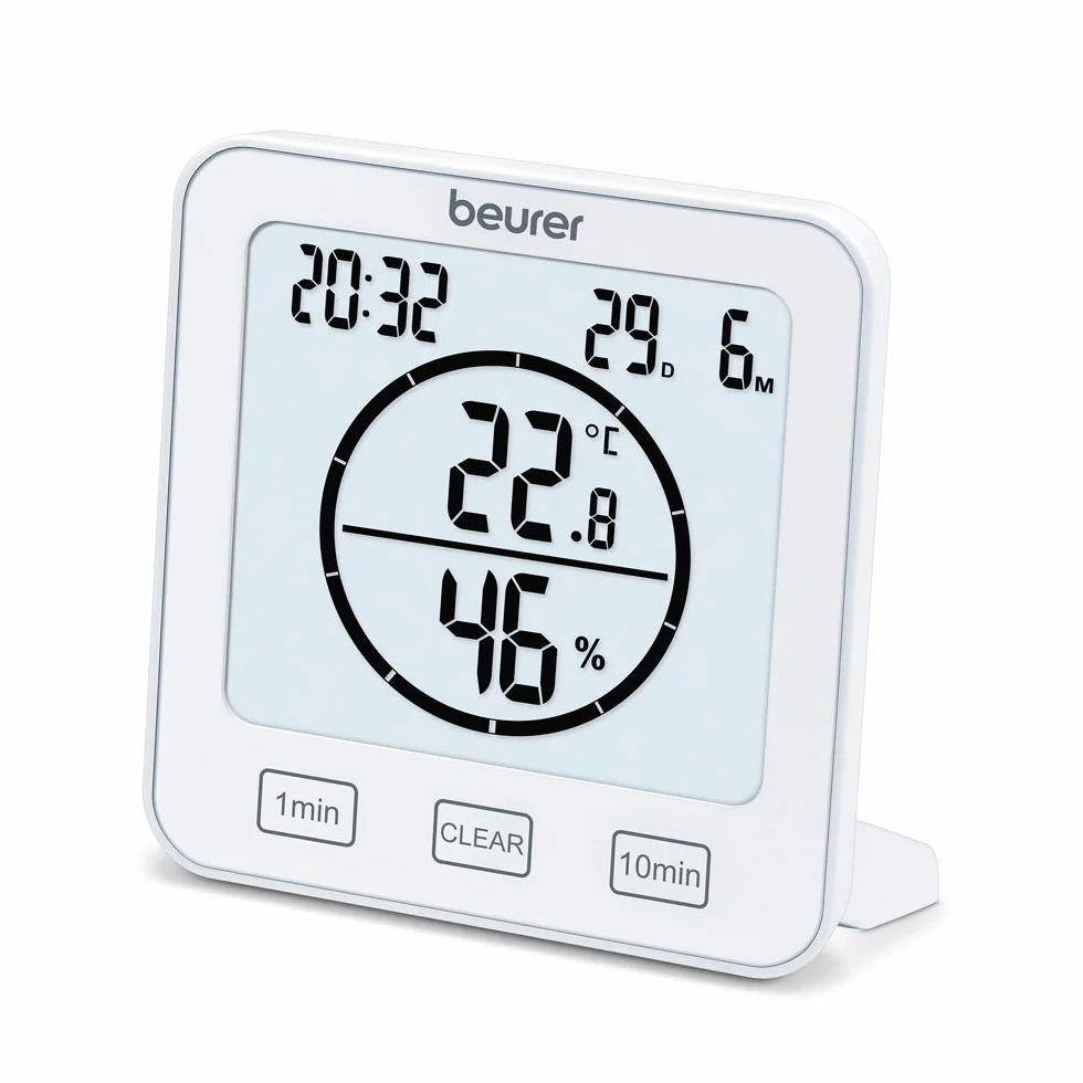 Beurer HM 22 Termómetro Higrómetro Digital Termohigrómetro, control de climatización de habitaciones, medición de temperatura y humedad relativa, con temporizador y señal acústica, blanco