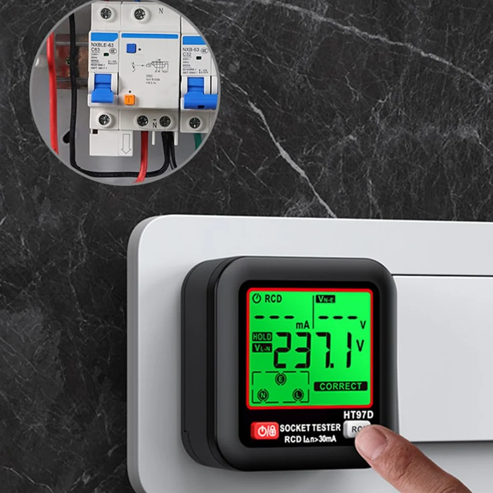 DollaTek D9B Profesional Tester de Enchufe Detección RCD/GFCI Display LCD Voltaje/Frecuencia 90-250V Analizador EU