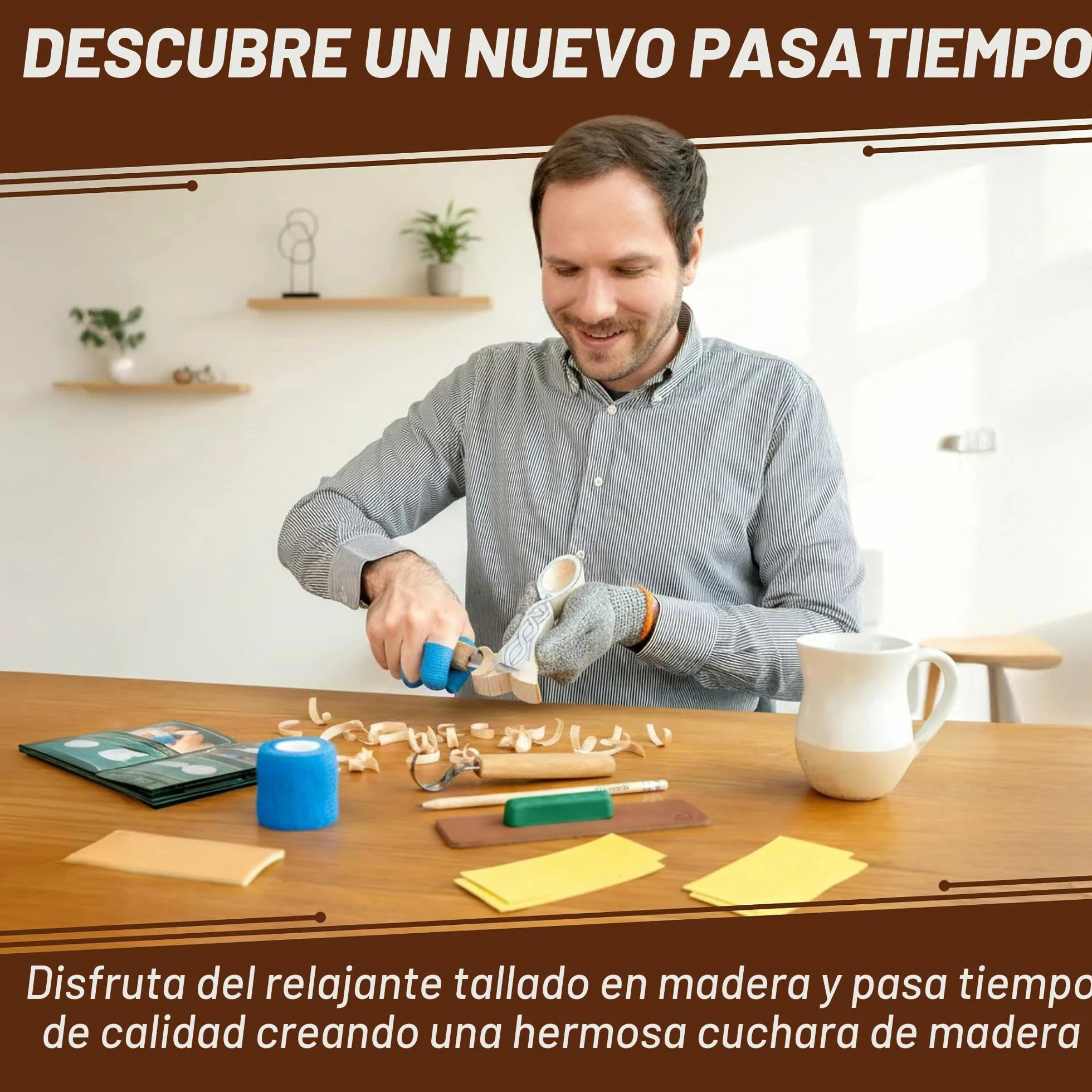 BeaverCraft Kit de Tallado de Cucharas en Madera para Principiantes DIY04 – Cuchillos Sloyd y de Gancho, Bloque de Tilo