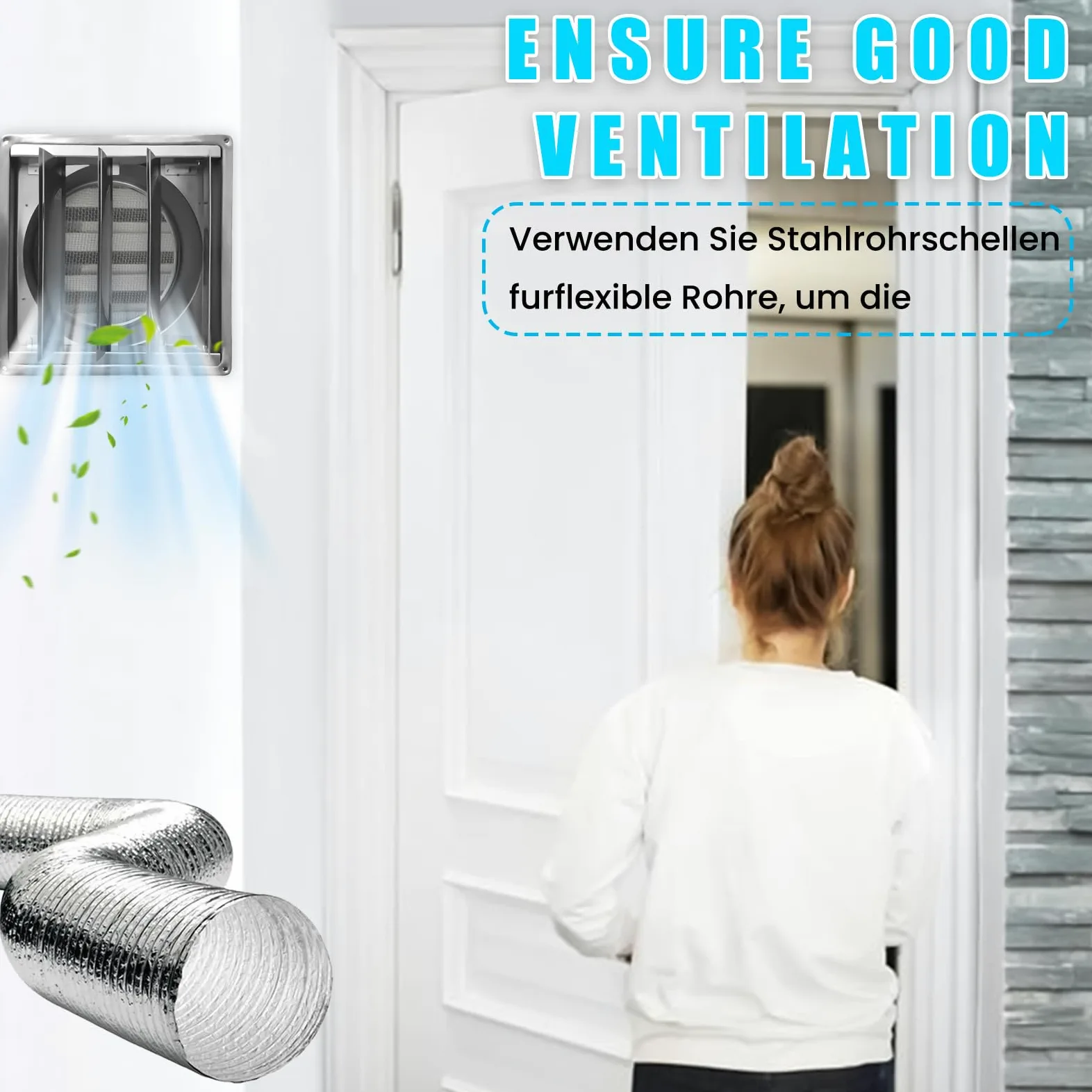Rejilla de ventilación de acero inoxidable de 125 mm: válvula antirretorno, rejilla de protección contra la intemperie con rejilla de protección contra insectos, rejilla de láminas para tubo de