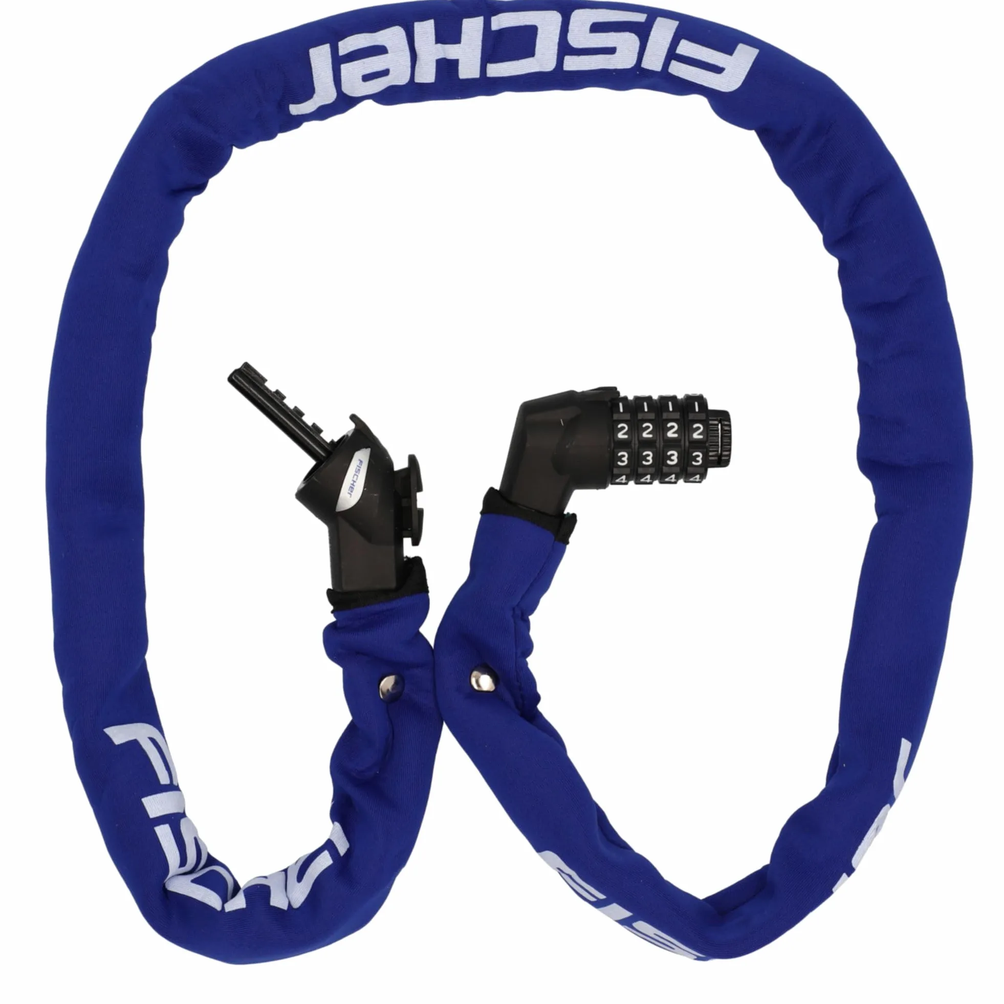 FISCHER Candado antirrobo para bicicleta de neopreno con cerradura de combinación, alta seguridad para bicicletas y bicicletas eléctricas, color azul, longitud: 130 cm
