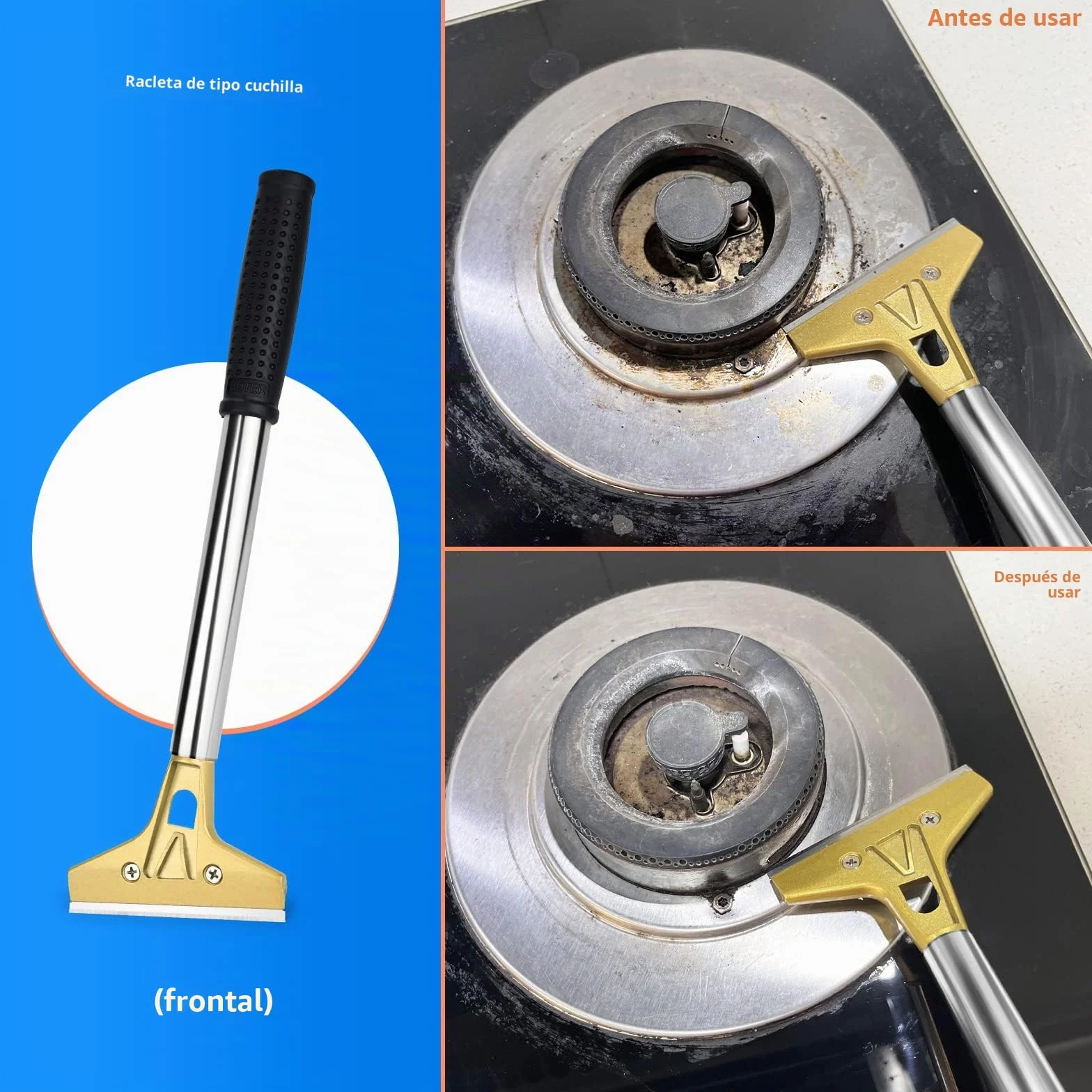 EHDIS Industry Rasquetas con 10 Cuchillas de Acero Al Carbono 100 mm, Raspador de Vidrio con Agarre Suave, para Ventana de Vidrio, Parabrisas, Granito, Limpieza de Paredes