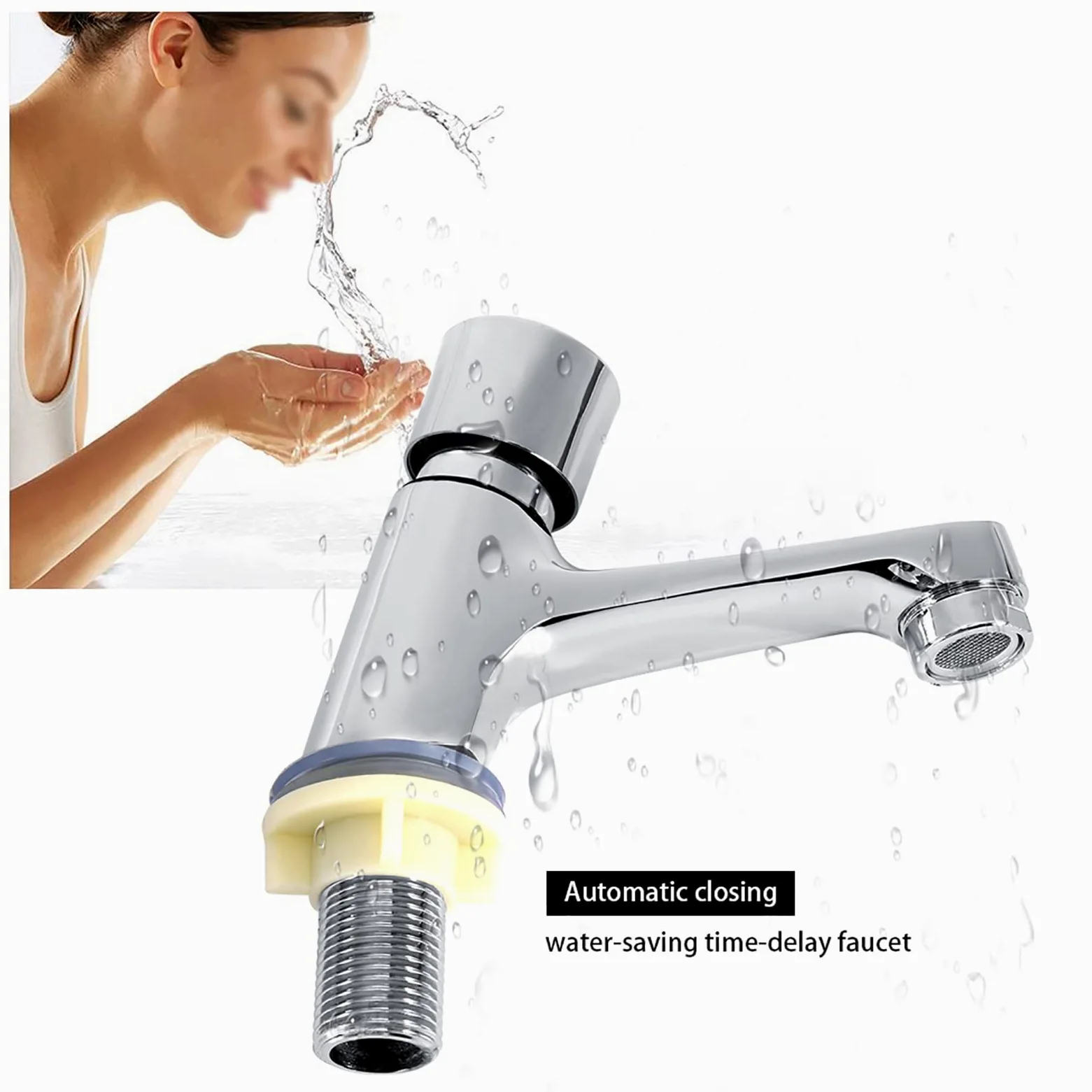 Joyzan Grifo de Retardo Tiempo, Accesorios Para Lavabo Agua Fria Cocinas Baños y Lavanderías con Filtro Cocina Bañera Fácil Instalación Tiempo Retraso 4 6 Segundos Cierre Automatico Cromado el Hogar