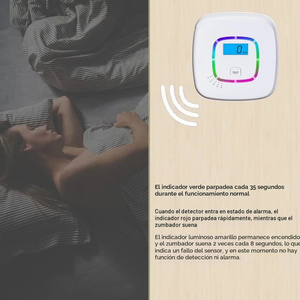OBEST Detector de monóxido de Carbono, CO Alarma con Pantalla Digital y Funcionamiento con batería reemplazable, con botón de Prueba y indicador de Estado LED