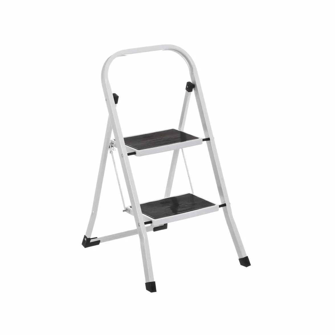 LOLAhome - Escalera Plegable de 2 peldaños Antideslizantes en Acero Blanco de 82 cm. Diseño Seguro y Ligero con asa, soporta 150 kg. Alcanza altillos o cuelga Cortinas fácilmente.