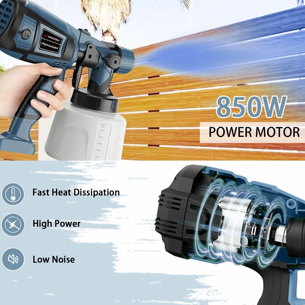 TOPALL Pistola Pintura Electrica,Pistola para Pintar Paredes y Techos,850W 32000PRM 1400ML HVLP Pistola Pintar Electrica Pulverizador de Pintura,con 5 Boquillas y 3 Patrones
