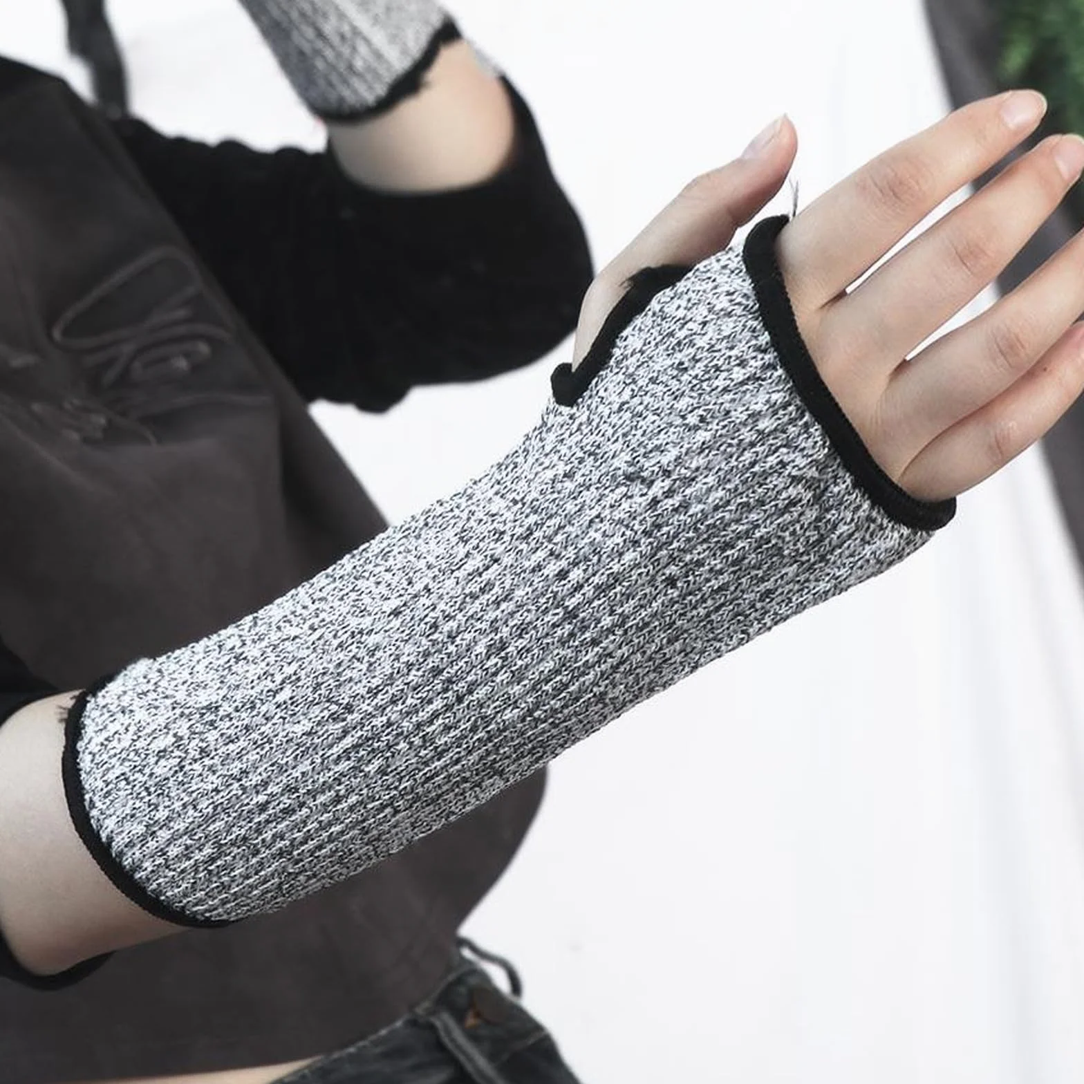 Manguito de protección contra cortes 45 cm Nylon HPPE Spandex gris transpirable para construcción cocina jardinería
