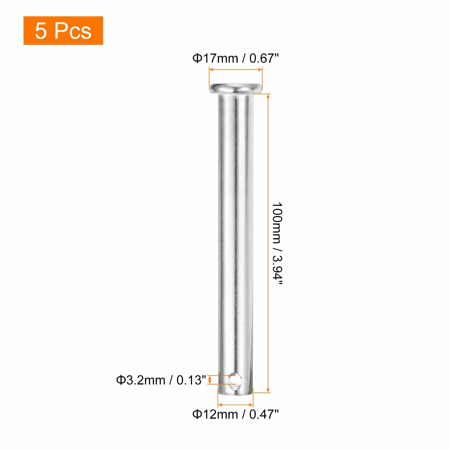 sourcing map 5 pasadores de horquilla de un solo agujero de 12 mm x 100 mm, acero inoxidable 304 de cabeza plana para reparación mecánica, instalación de muebles, equipos industriales, bricolaje