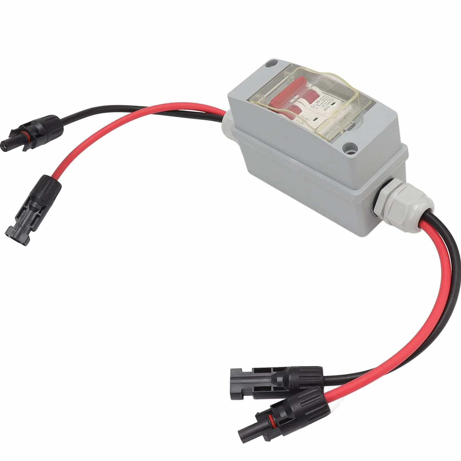 Interruptor aislante PV CC, interruptor de circuito MCB 2P, interruptor de desconexión solar CC de 500 V 32 A, IP65, para solar fotovoltaico, fuera de la red (con cable y conector PV)