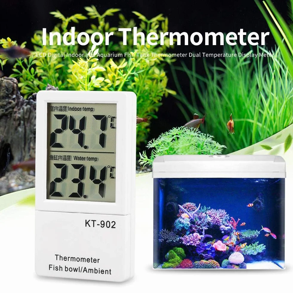 Fdit Termómetro de Acuario Digital de LCD Termómetro de Tanque de Peces Alarma Dual de Temperatura Metro de Exhibición de Temperatura