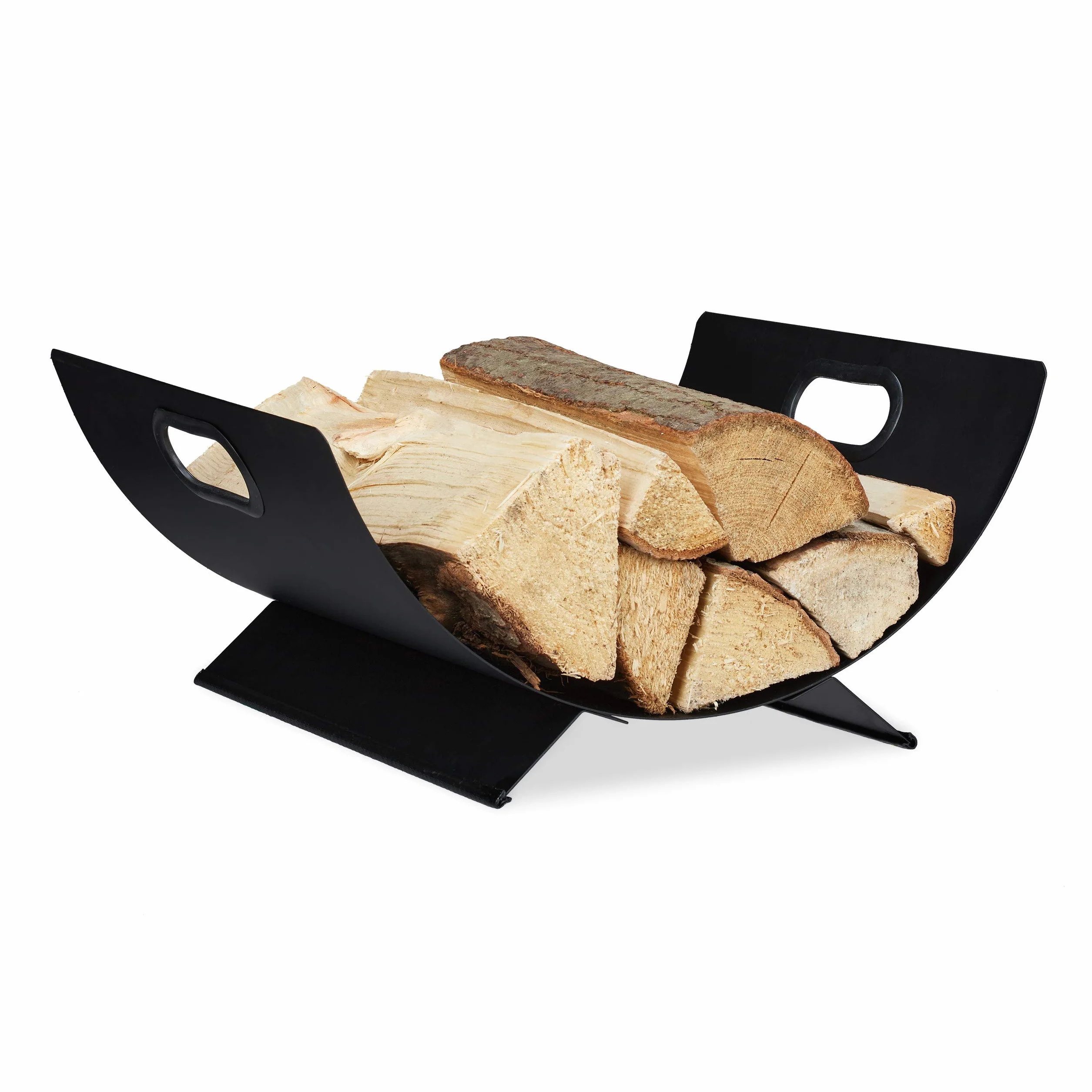 Relaxdays Cesto Leñero Metal Interior, Soporte Almacenar Leña 18,5 x 40,5 x 33 cm, Bandeja Secar Tronco Leña, Negro