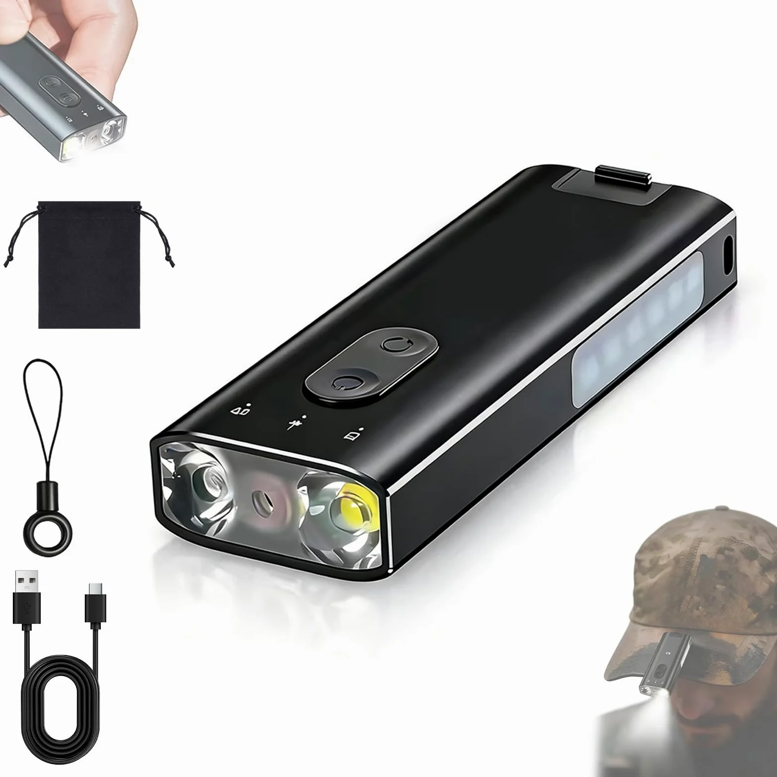 K3 Ultra Multi EDC Keychain Tool, Mini Keychain Flashlight 800 Lumens with Diffuser Clip, Precision Front Lighting System, Magnetic Clip and Instant Igniter, for Outdoor Hiking Camping (Black)