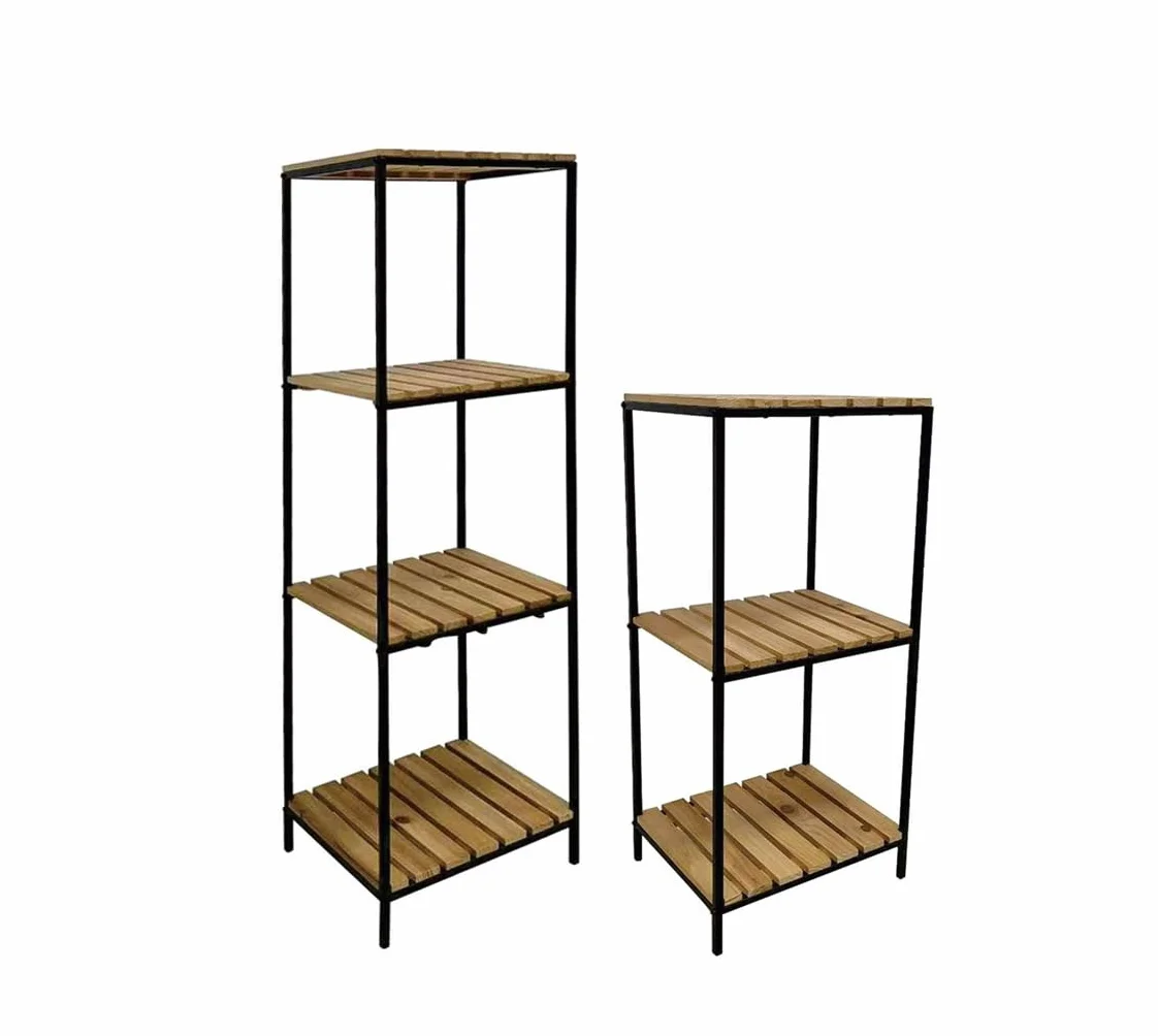 Estante Organizador de Madera Natural 3 Niveles con Marcos Metal para Baño