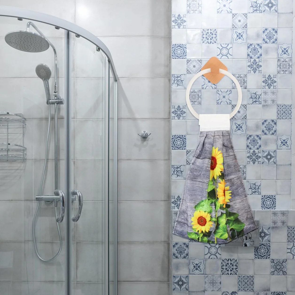 Angoily Toallero de Baño de Madera Adhesivo Sin Perforación 6.69x6.69x3.54in Organizador Circular Compacto para Almacenamiento de Toallas