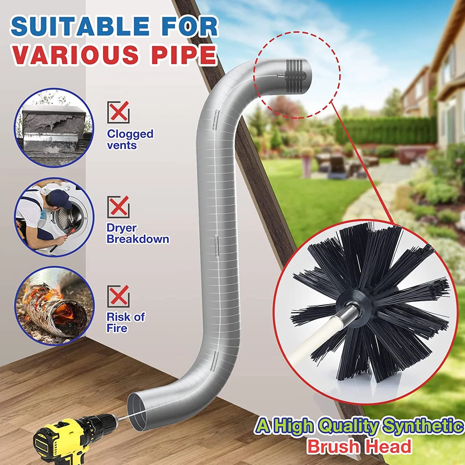 Honeyhouse Cepillo De Chimenea Kit, Juego con 9 Varillas de Nailon, 2 Cabezal de Cepillo de Diámetro 200 mm, Limpiador Chimeneas Hollin, Cepillo para Limpiar Chimeneas (200mm, 9 Varillas)