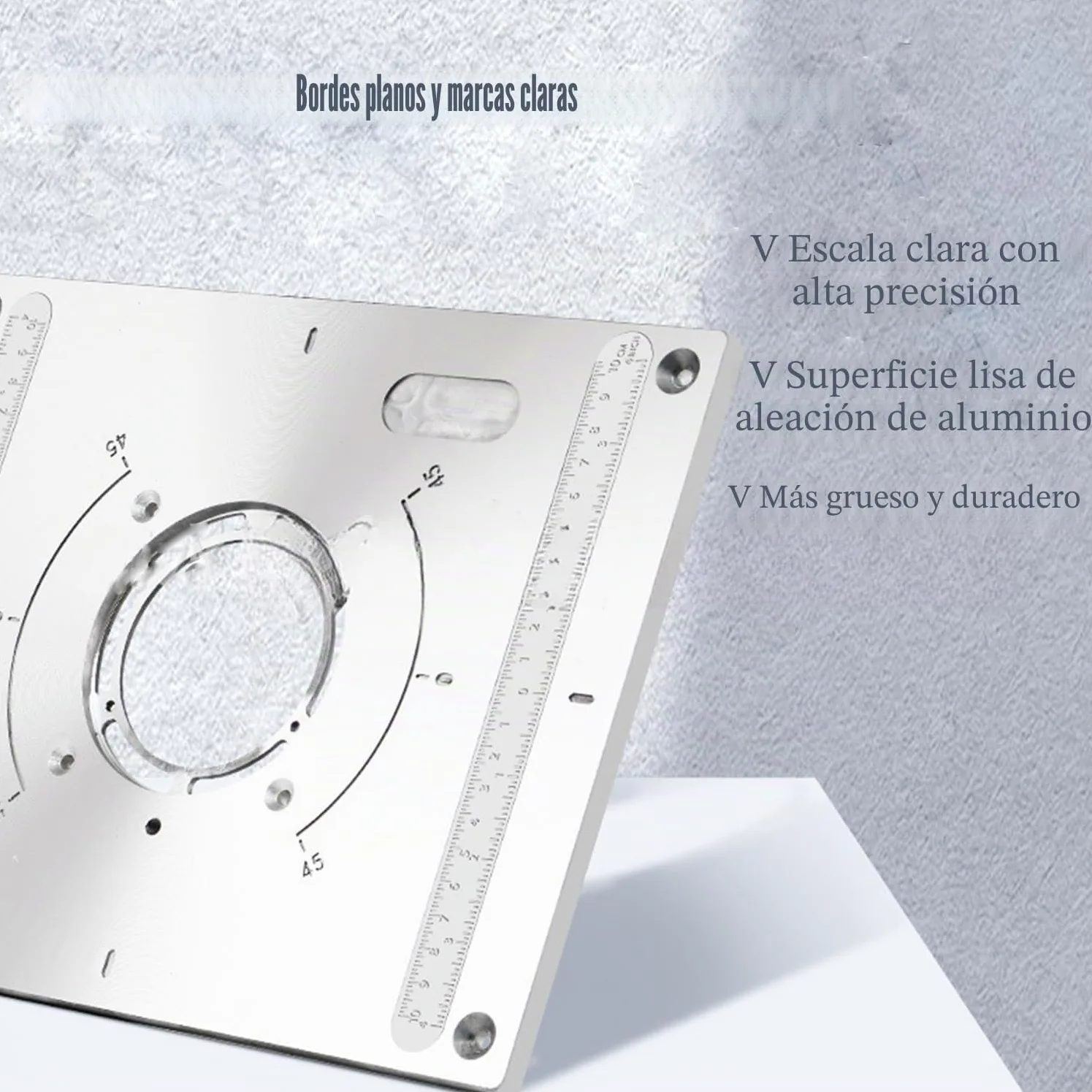 Fresadora de mesa con placa de inserción, router de aluminio, placa de inserción, con función de elevación, router, con 2 anillos y tornillos para rebajadora, trabajo de madera, 300 x 235 x 9,5 mm