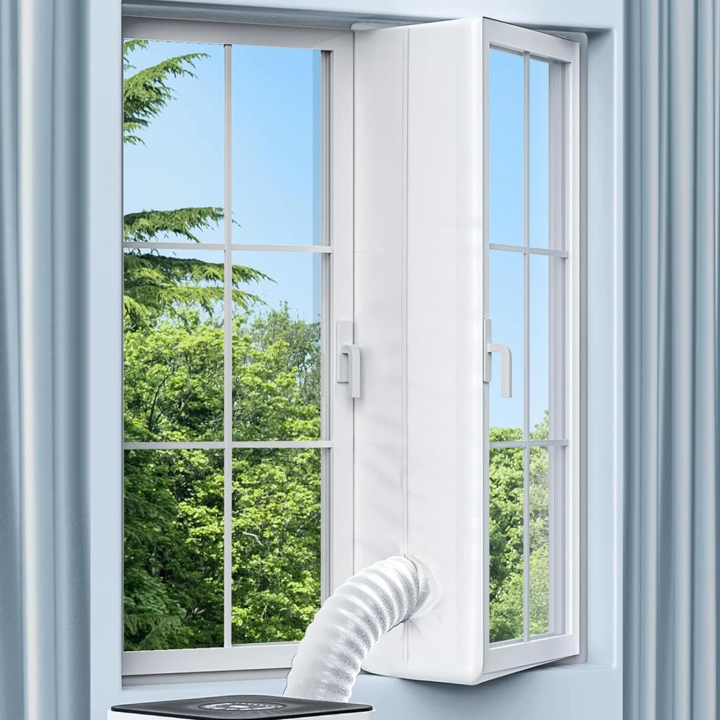 Kit Ventana Aire Acondicionado Portatil, Adaptador Ventana aire Acondicionado, Protector de Intercambio de aire de 300cm, Adecuada para Ventanas Abatibles, Claraboyas, sin Taladrar, Color Blanco