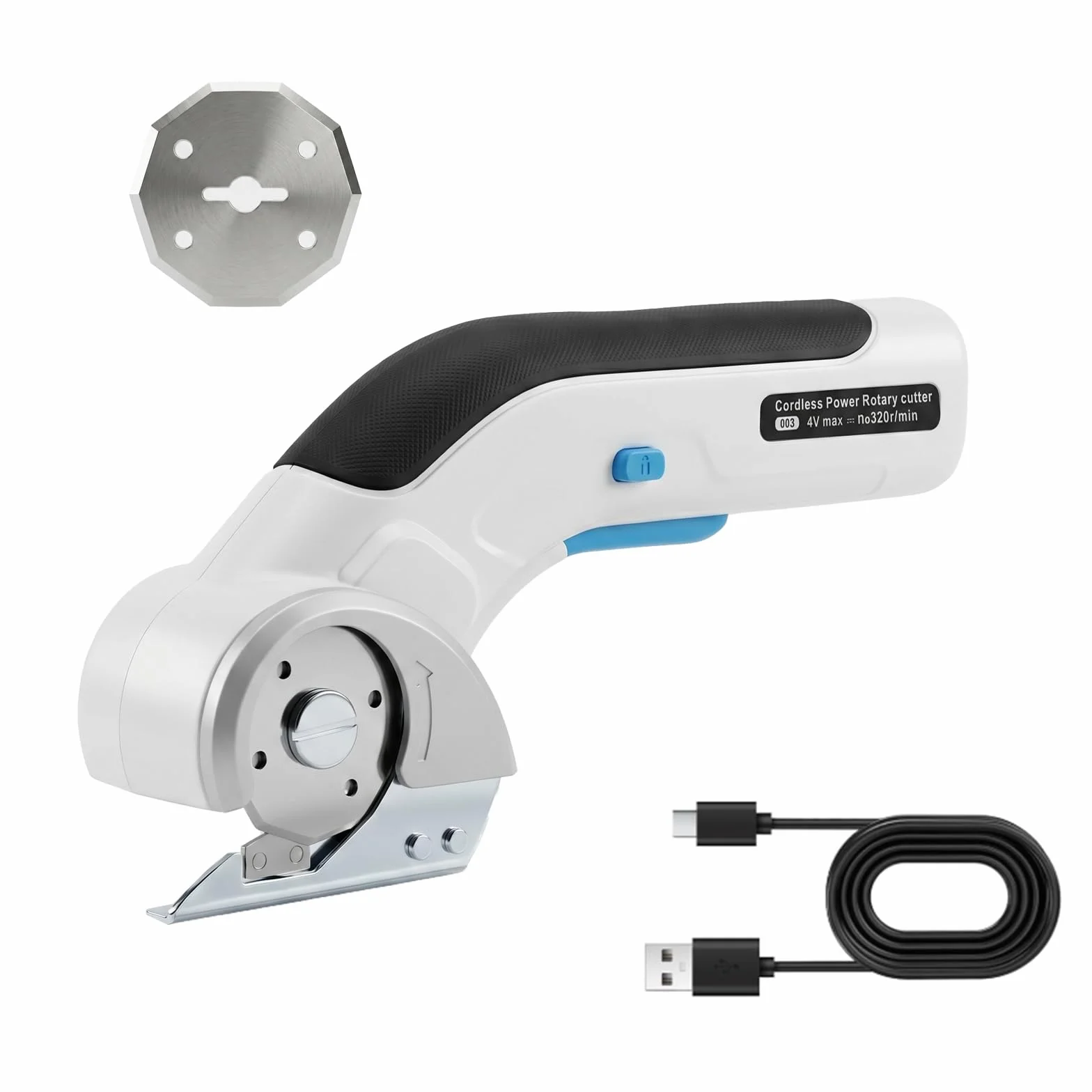 Tijeras Eléctricas Inalámbricas, Cúter Rotativo Eléctrico Recargable con Doble Cuchilla y Bloqueo de Seguridad para Cortar Cartón Tela Cuero Alfombra Herramienta Portátil