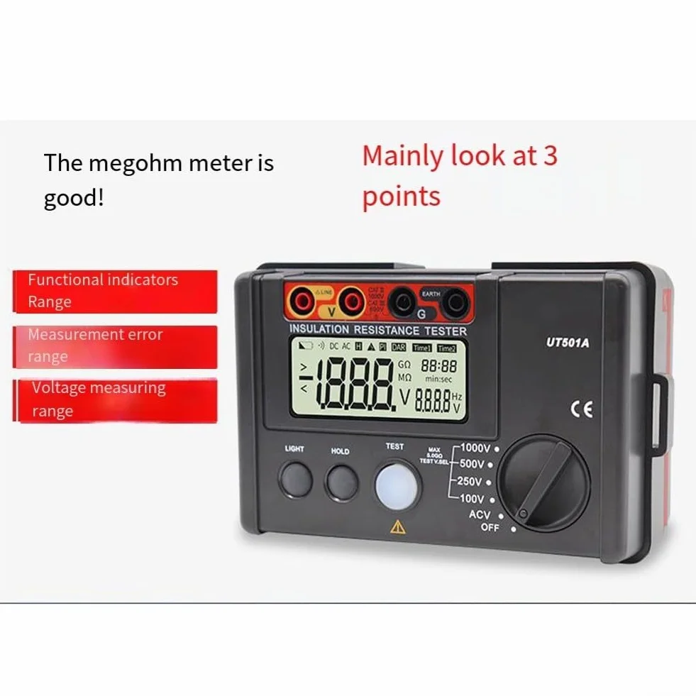 Probador de resistencia de aislamiento UT501A Megohmmeter digital 100V-1000V LCD