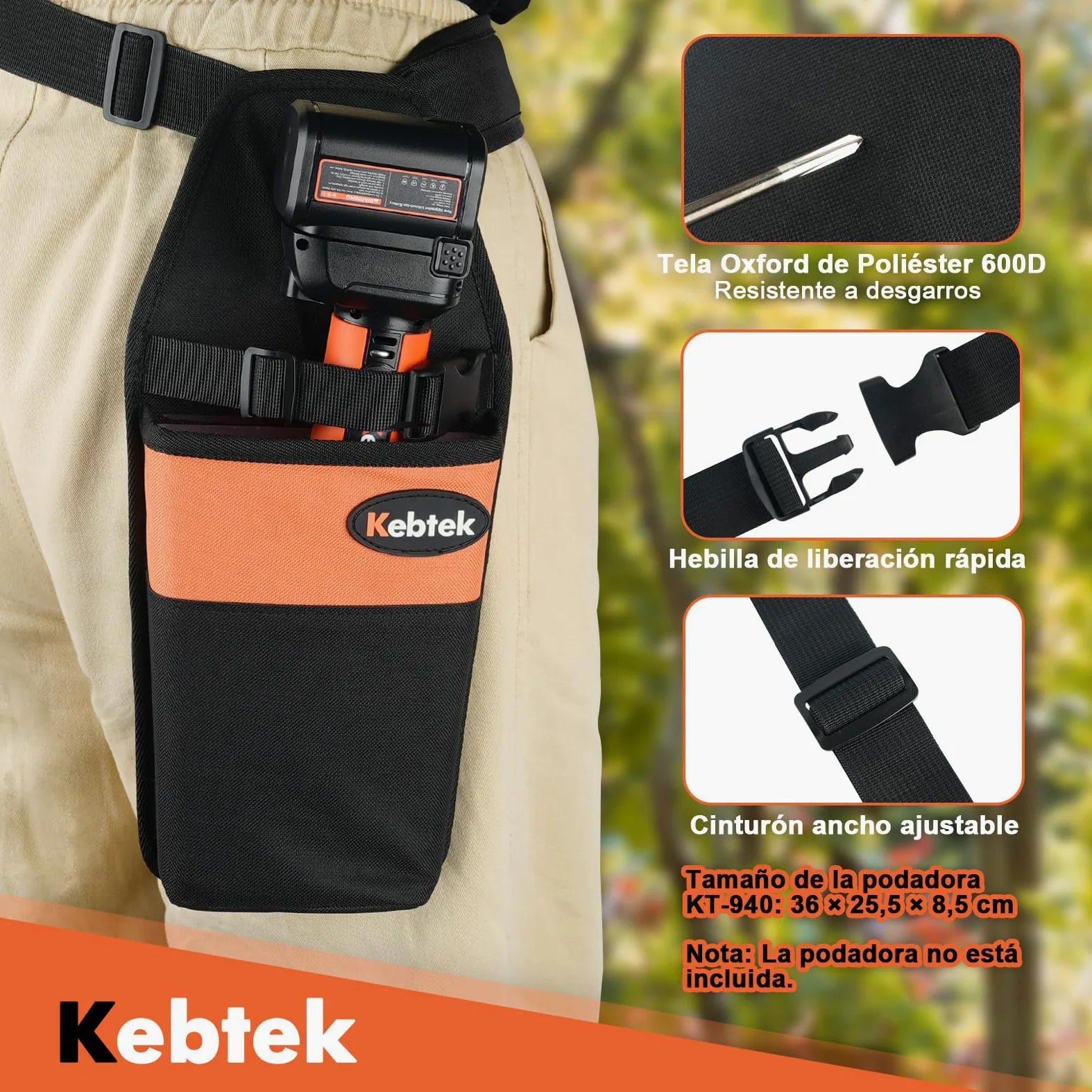 Kebtek Bolsa de Herramientas Duradera para Tijeras de podar, versión más Gruesa, Forro de plástico, Funda de podadora añadida con cinturón Ajustable de liberación rápida y Hebilla magnética de