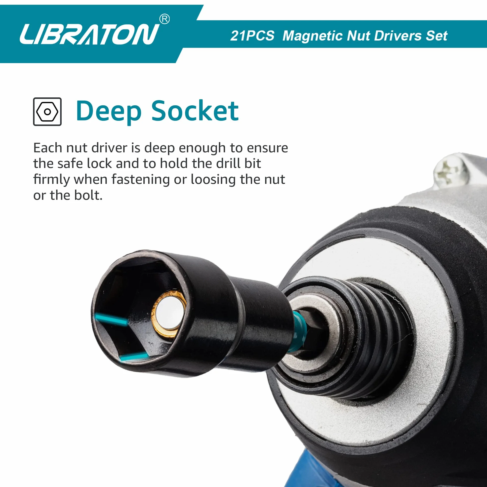 Libraton destornillador de tuercas magnéticas, juego de brocas para taladro de impacto de 1/4 ", destornillador de tuerca métrico y SAE, adaptadores de vaso de impacto, portapuntas, extensiones