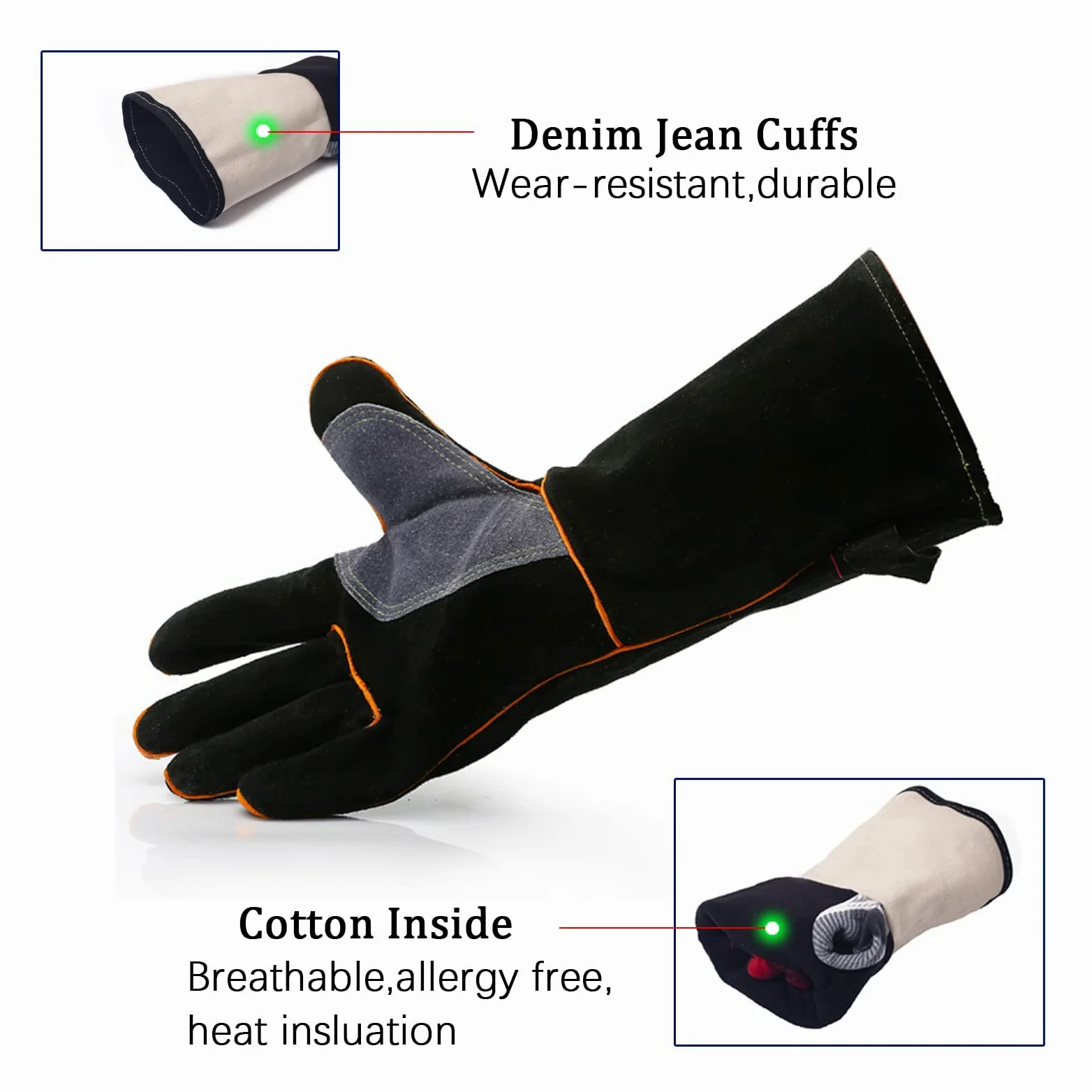 YOUYA Guantes de cuero extremadamente resistentes al calor y al fuego con costuras de Kevlar, perfectos para chimenea, estufa, horno, parrilla, soldadura, barbacoa, mig, soporte para ollas, manejo de