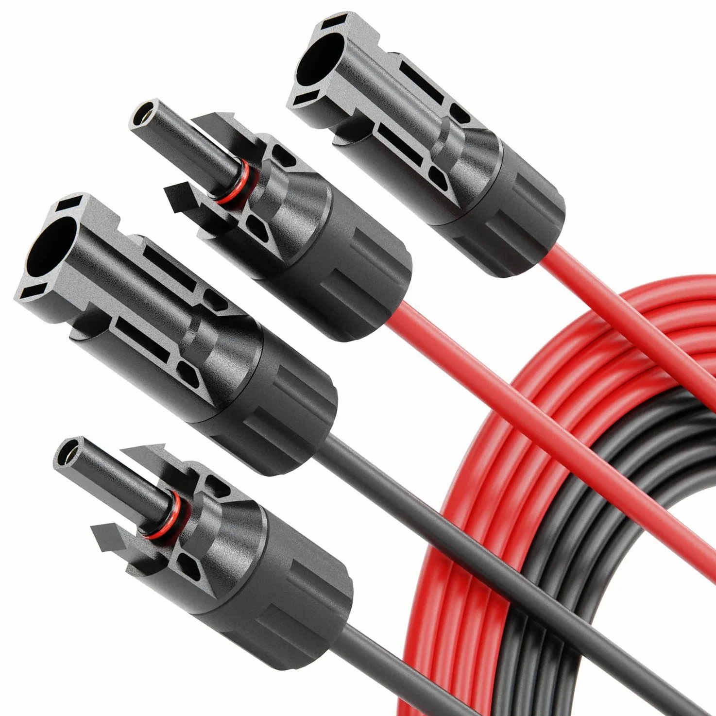 ABSINA Cable Solar Negro y Rojo H1Z2Z2-K 2x5m 4mm² Resistente a UV Para Panel y Placa Solar Con Enchufe