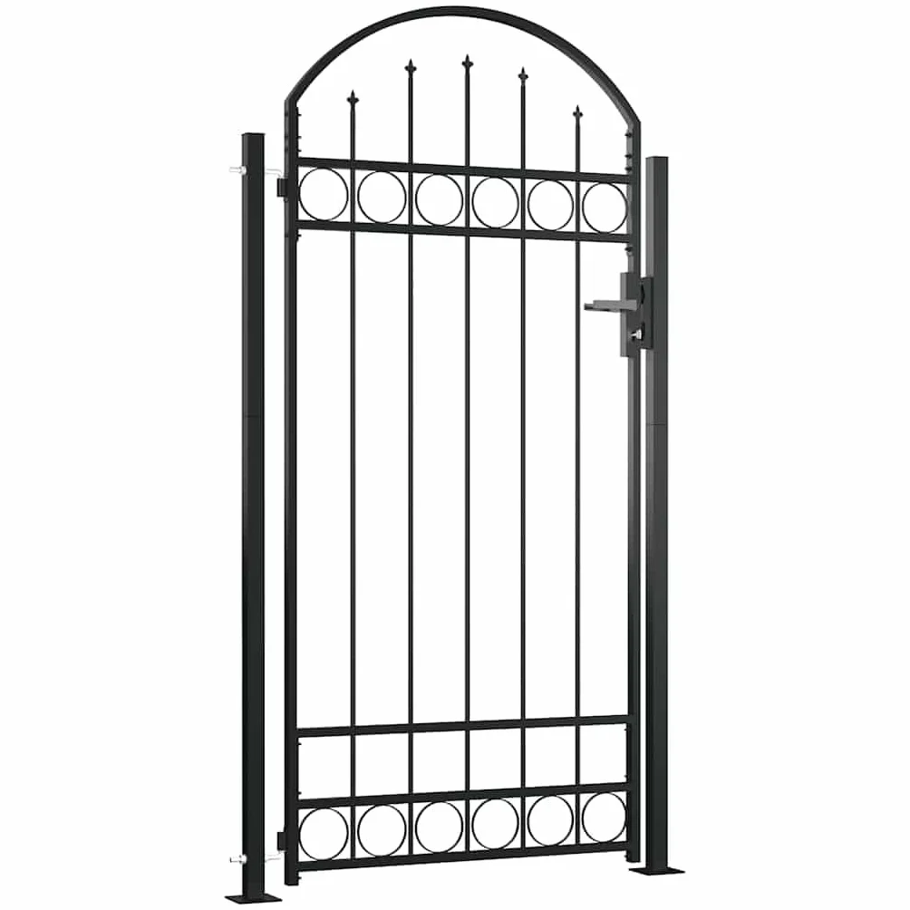 vidaXL Cancela de Valla Assen Sencilla Individual Puerta de Jardín Entrada Exterior con Forma de Arco con Dos Postes de Acero Negro 105x170 cm
