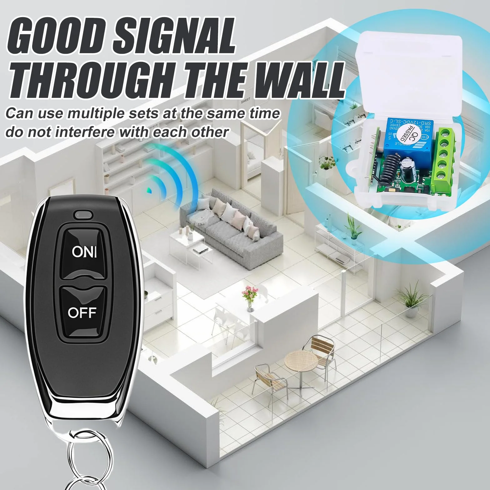 Mando a Distancia Interruptor Inalámbrico 433 MHz 12 V Relé con 2 Transmisores