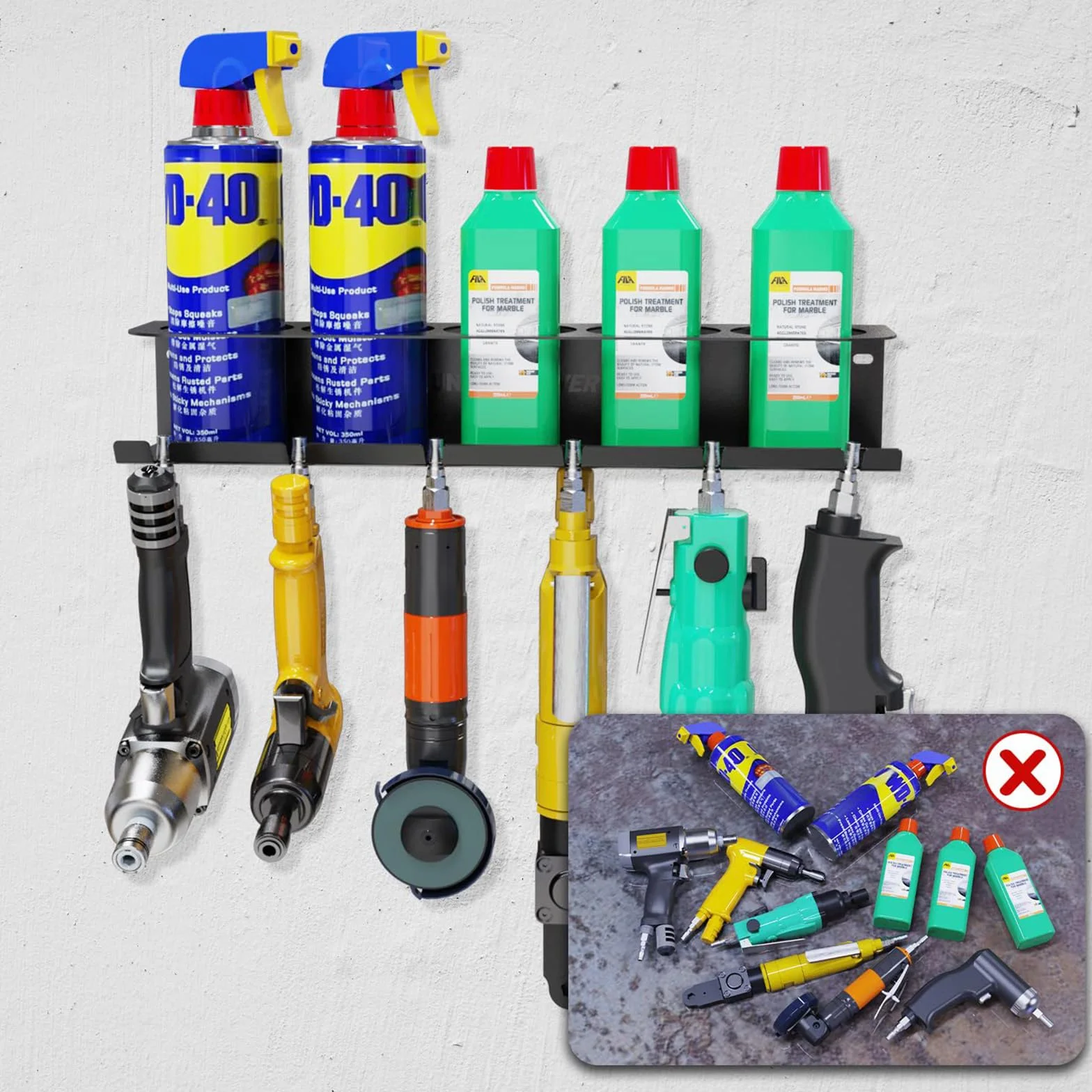 Soporte Spray, 2PCS Estante De Almacenamiento Para Botellas De Spray Para Latas De Montado En La Pared Y Organizador De Herramientas Eléctricas Soporte De Almacenamiento Accesorio De 5 Orificios