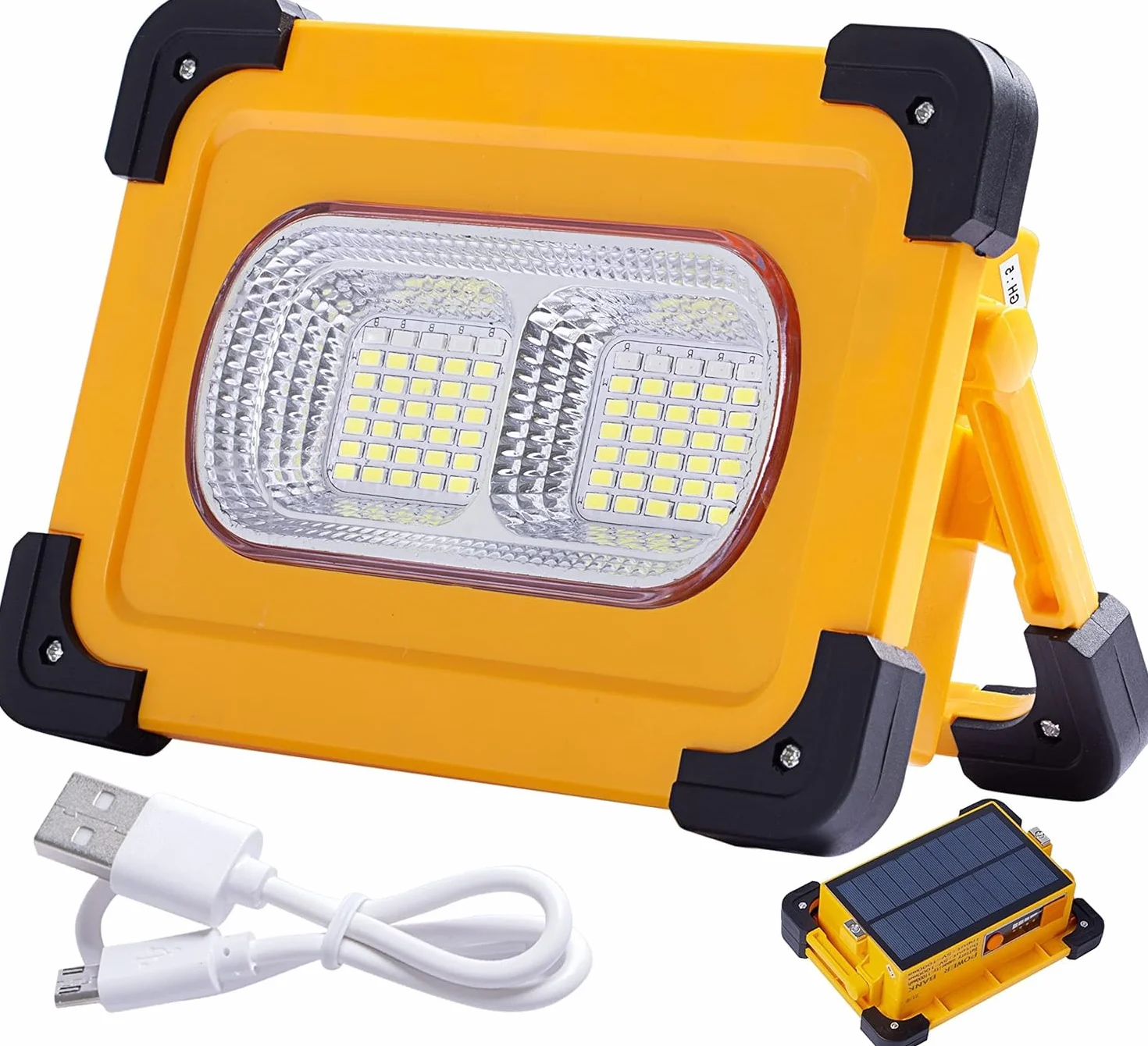 80W Foco LED Recargable Solar, 4 Modos Luz de Trabajo Portátil USB con Baterías 6000 mAh, IP65 Impermeable Lampara Camping con Iman para Emergencia, Pesca, Taller, Obra