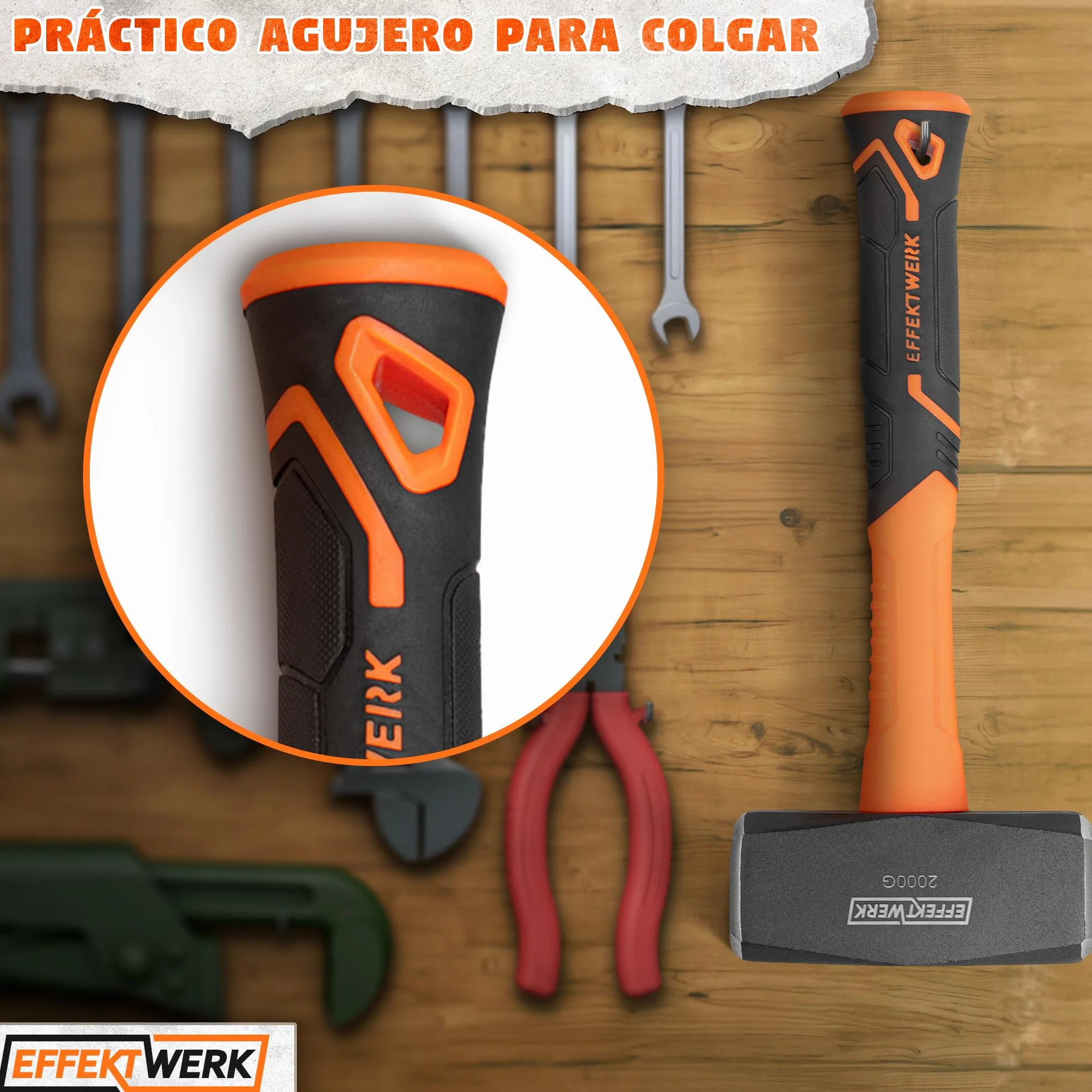 Mazo - 2 kg / 4,4 lb - Mazo pequeño con mango de fibra de vidrio de 24 cm y cabeza de acero forjado para trabajos de demolición