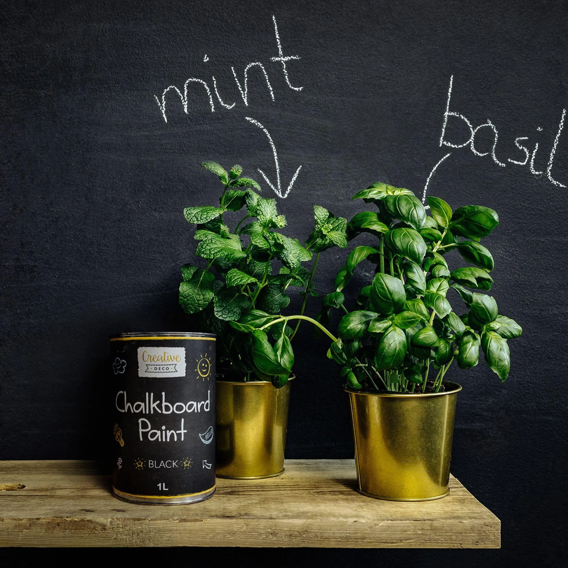 Creative DECO Pintura para Pizarra Negra | 1000 ml | Eficiencia 2 m² con 3 capas | Pintura Mate para Paredes, Madera, Metal, Vidrio y Otros | a Base de Agua | No Tóxica | Escribir y Dibujar con Tiza