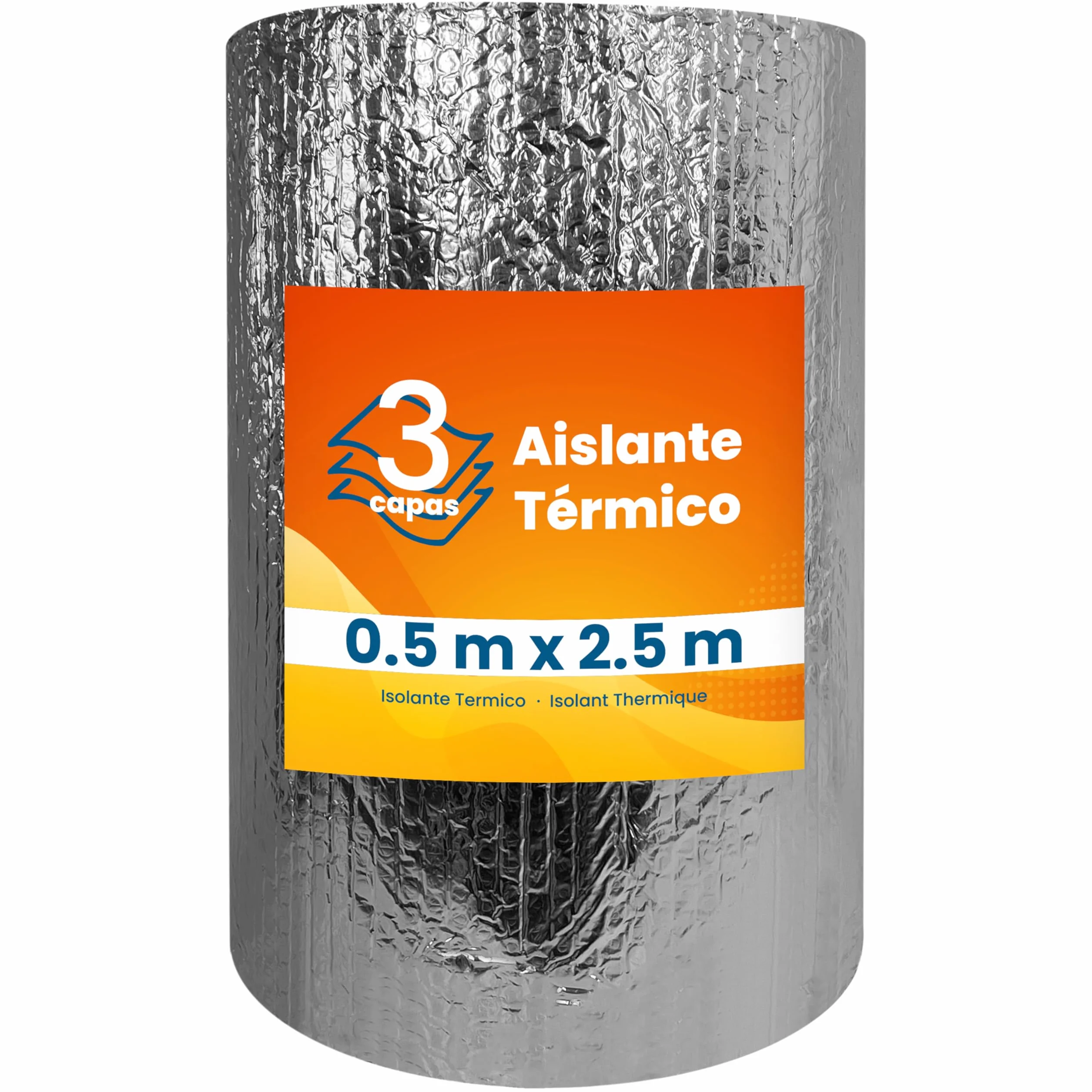 Aislante Térmico Reflexivo de Aluminio y Burbujas Triple Capa 0.5x2.5 m (1.25 m²) | Ventanas, Radiadores, Cajón Persianas, Puertas, Camper, Buhardilla, Uso Industrial, Viviendas