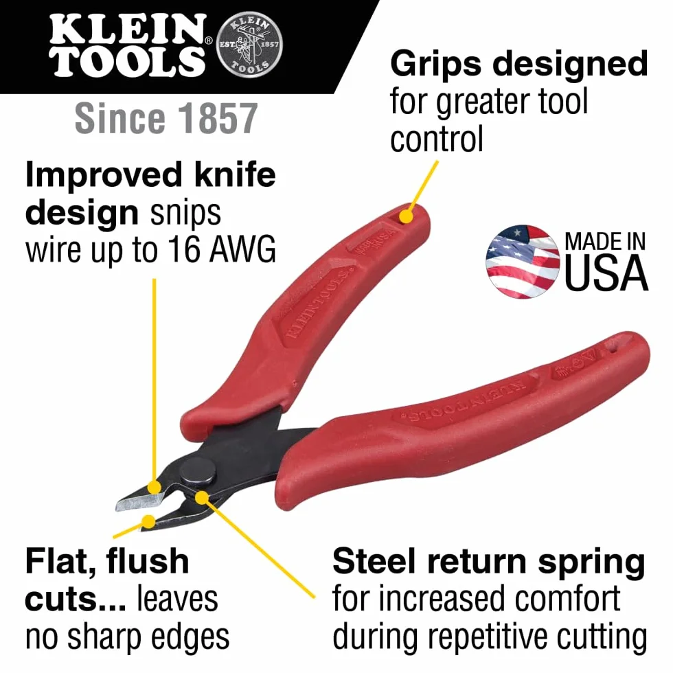 Klein Tools Alicates D275-5, alicates de corte diagonal con cortador de precisión son ligeros y ultrafinos para trabajar en áreas confinadas, 5 pulgadas