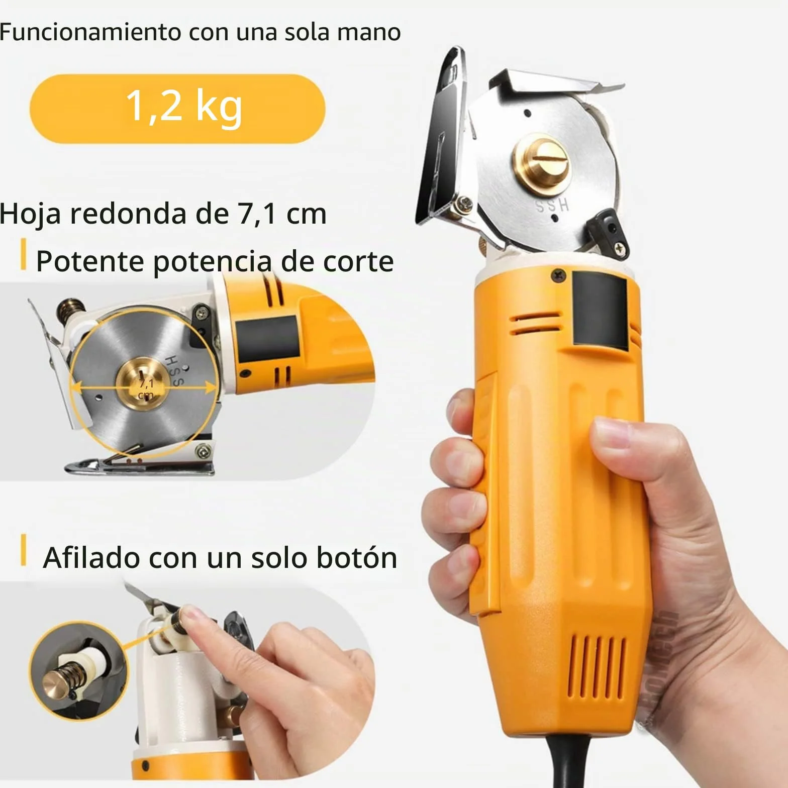 Cortadora de tela eléctrica rotativa Tijeras Eléctricas para Tejidos con Espesor de Corte de 1 para tela, cuero y alfombra con cuchillas
