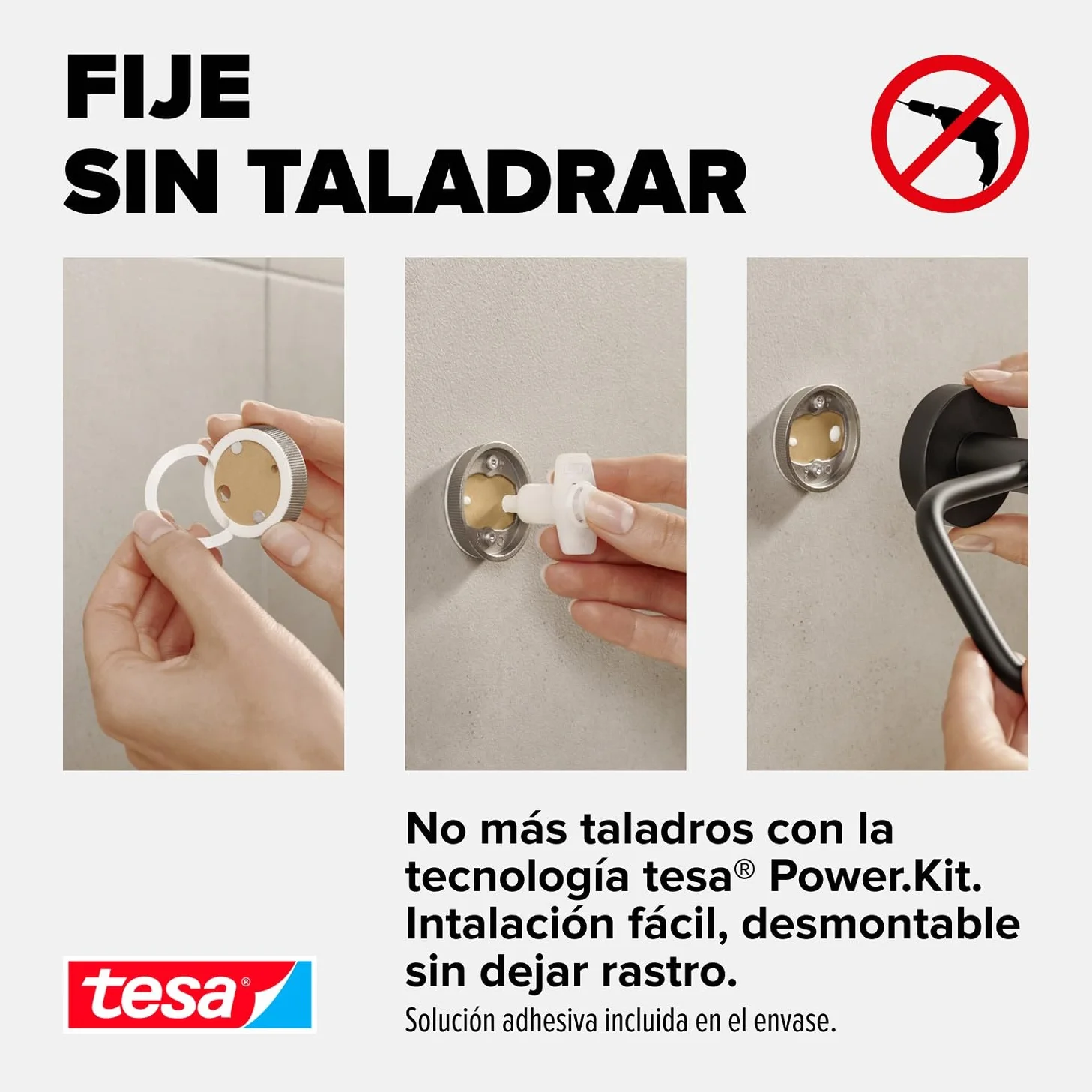 tesa Anilla de Toallas Moon Black Negro Mate autoadhesiva 53 mm x 184 mm x 130 mm