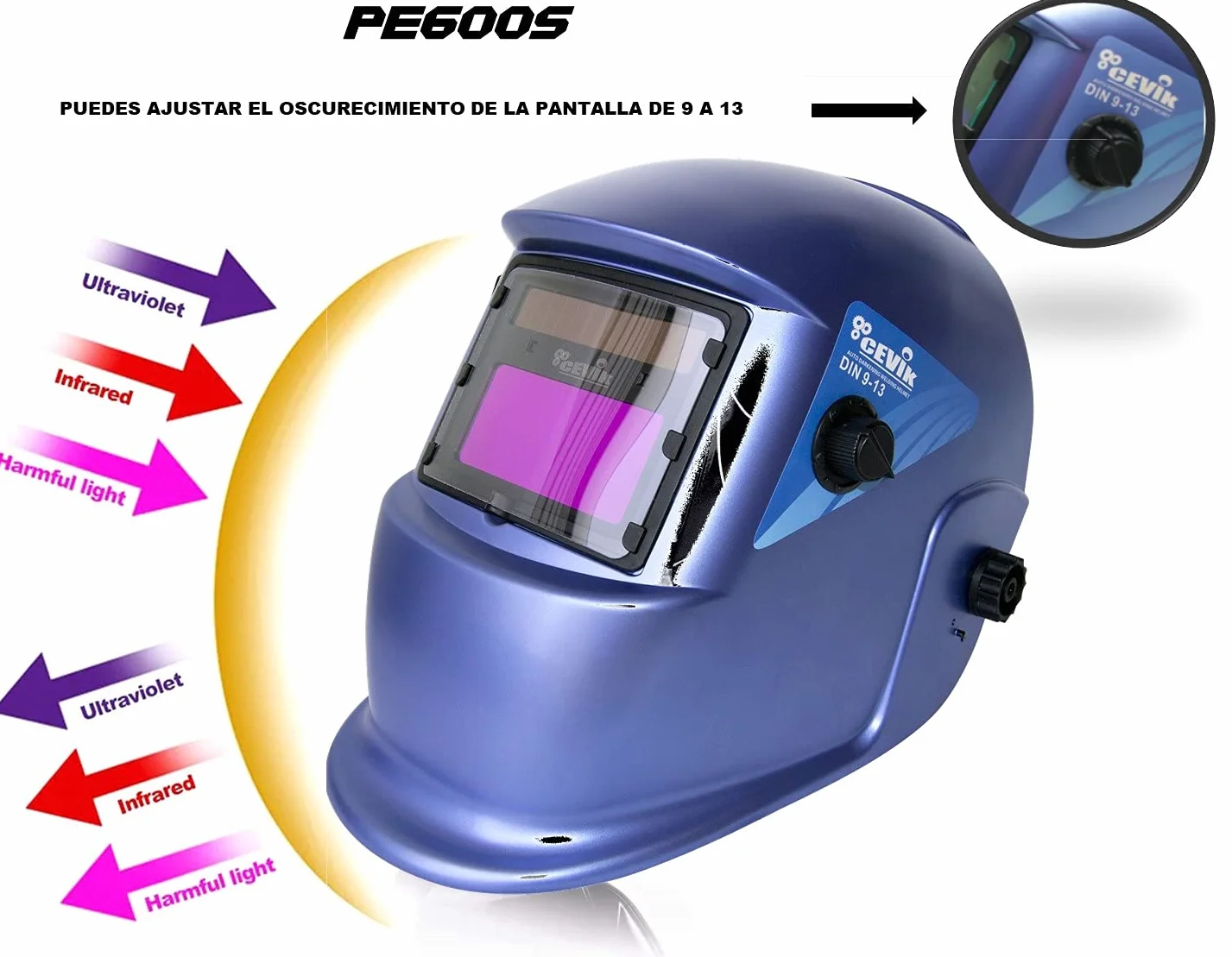 CEVIK PRO CE-PE600S - Pantalla Electrónica Regulable para Soldadura - Protección MMA, MIG, TIG - Filtros Dual - Uso Profesional