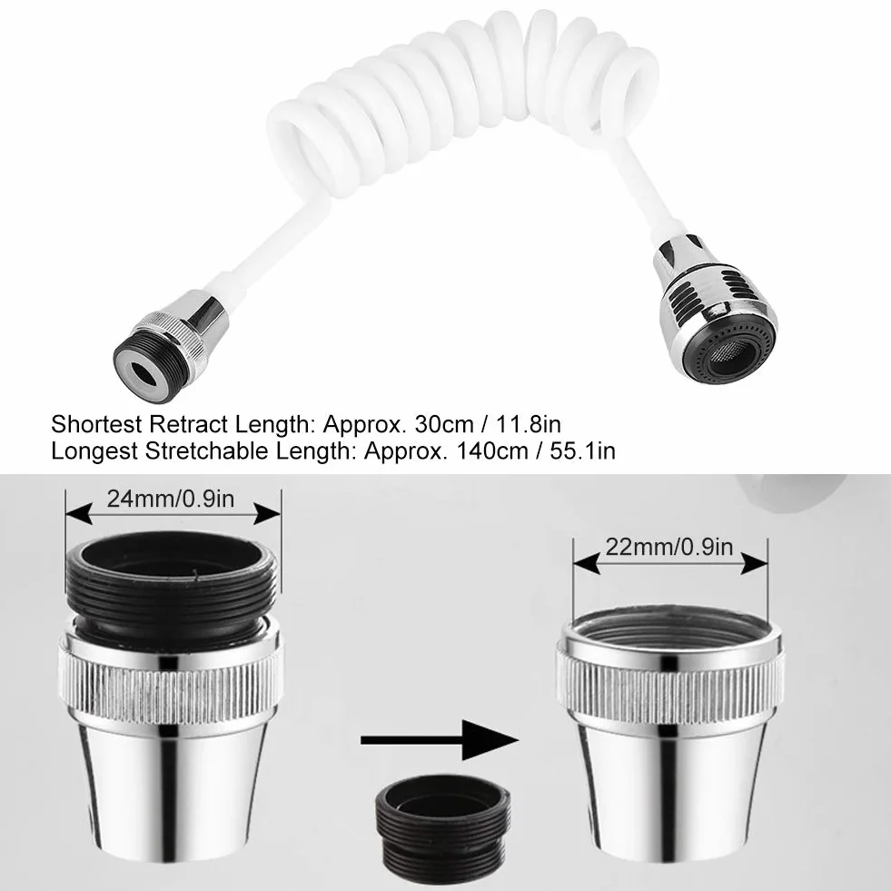 MAGT Extensor de Grifo, Grifo doméstico de Alta Elasticidad Extensor Alargado Manguera Larga Grifo de Agua con Espuma retráctil(White)