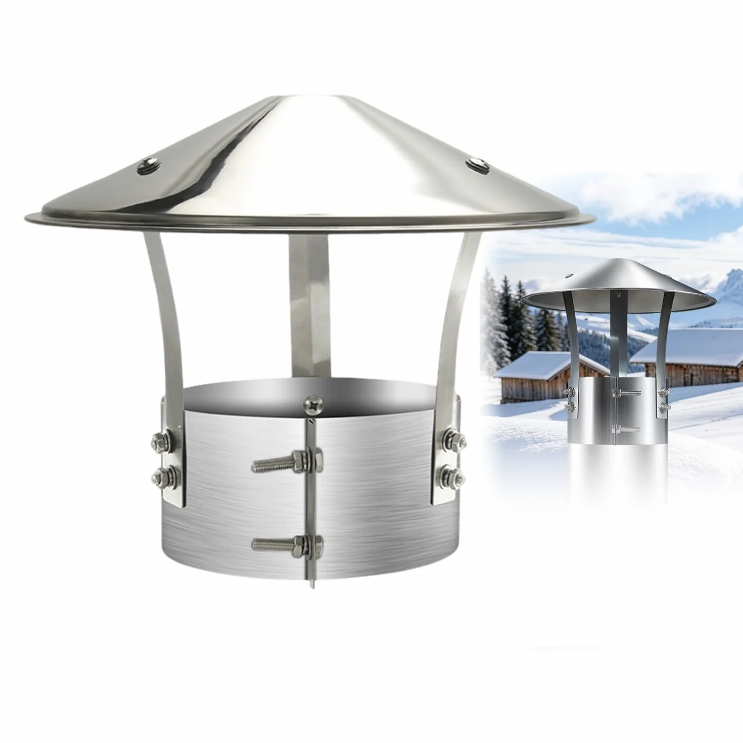 Sombrerete Chimenea Caperuza Salida Humos Redonda de Acero Inoxidable 304 Tapa de Chimenea Antilluvia 75mm 120mm 180mm para Estufa Pellet Tubo de Techo Fácil Instalación(180mm)