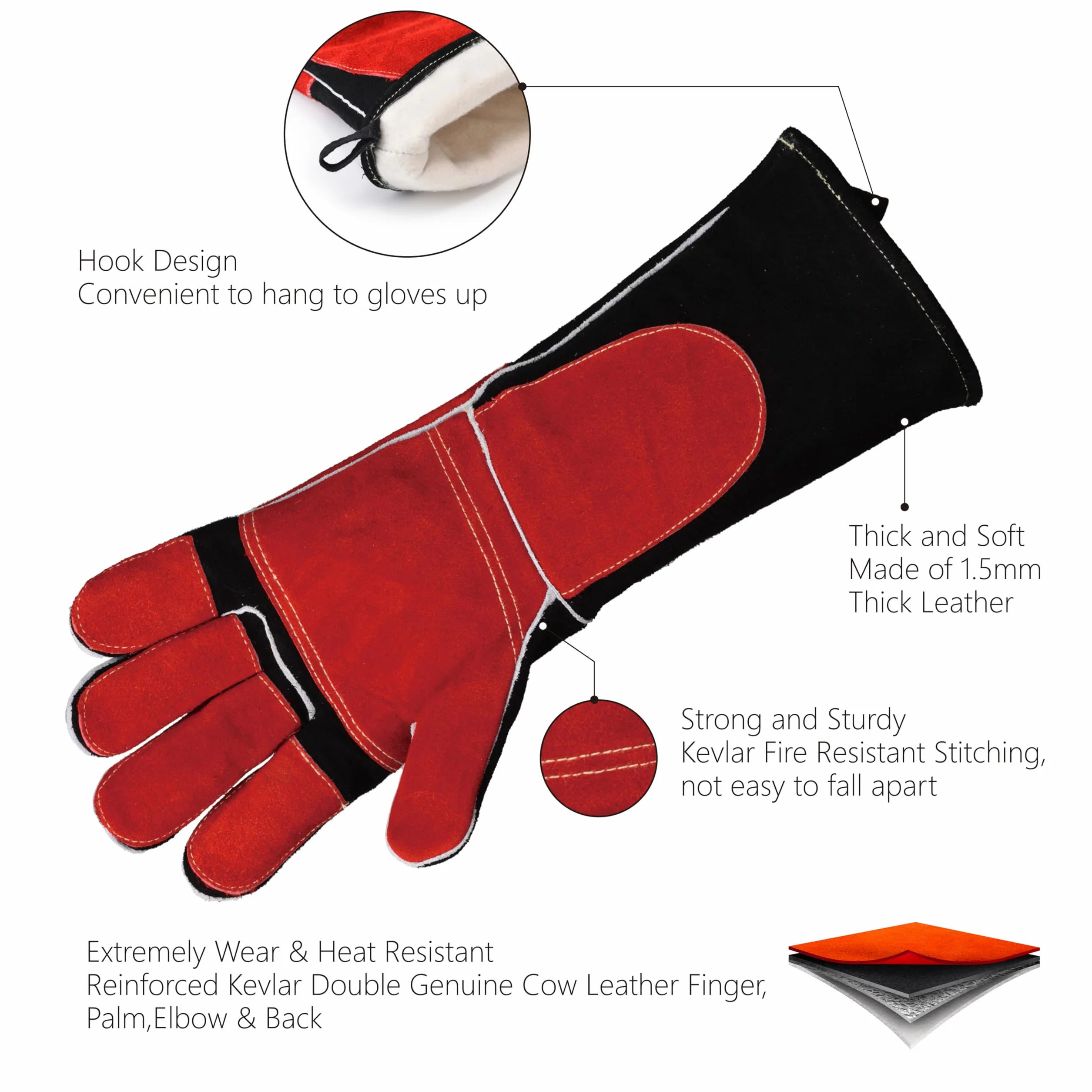 SAFEYEAR guantes soldados resistentes al calor 16 pulgadas 40 cm